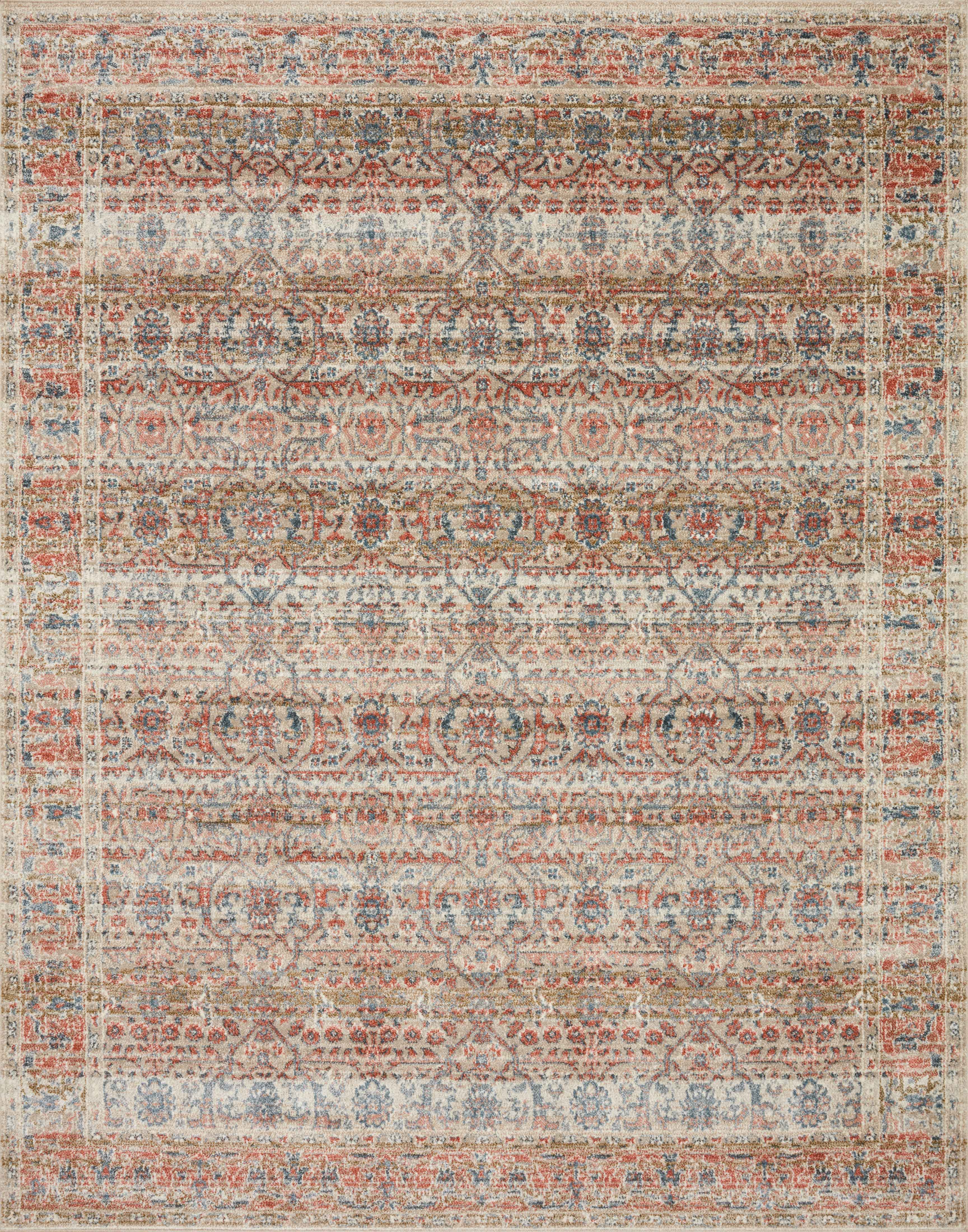 Saban SAB-05 sand and rust area rug with traditional design, Turkish power-loomed polyester, durable and non-shedding