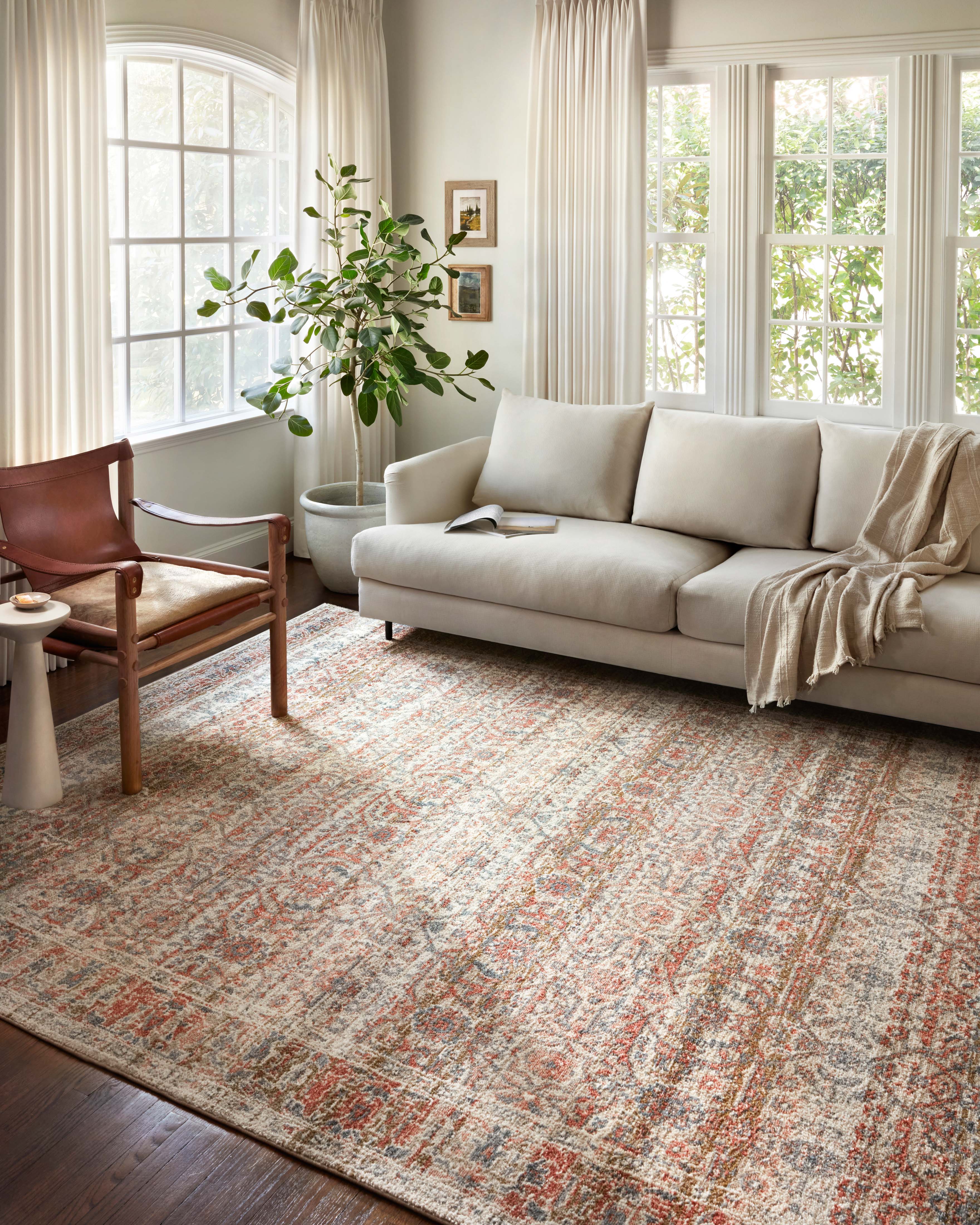 Saban SAB-05 sand and rust area rug with traditional design, Turkish power-loomed polyester, durable and non-shedding