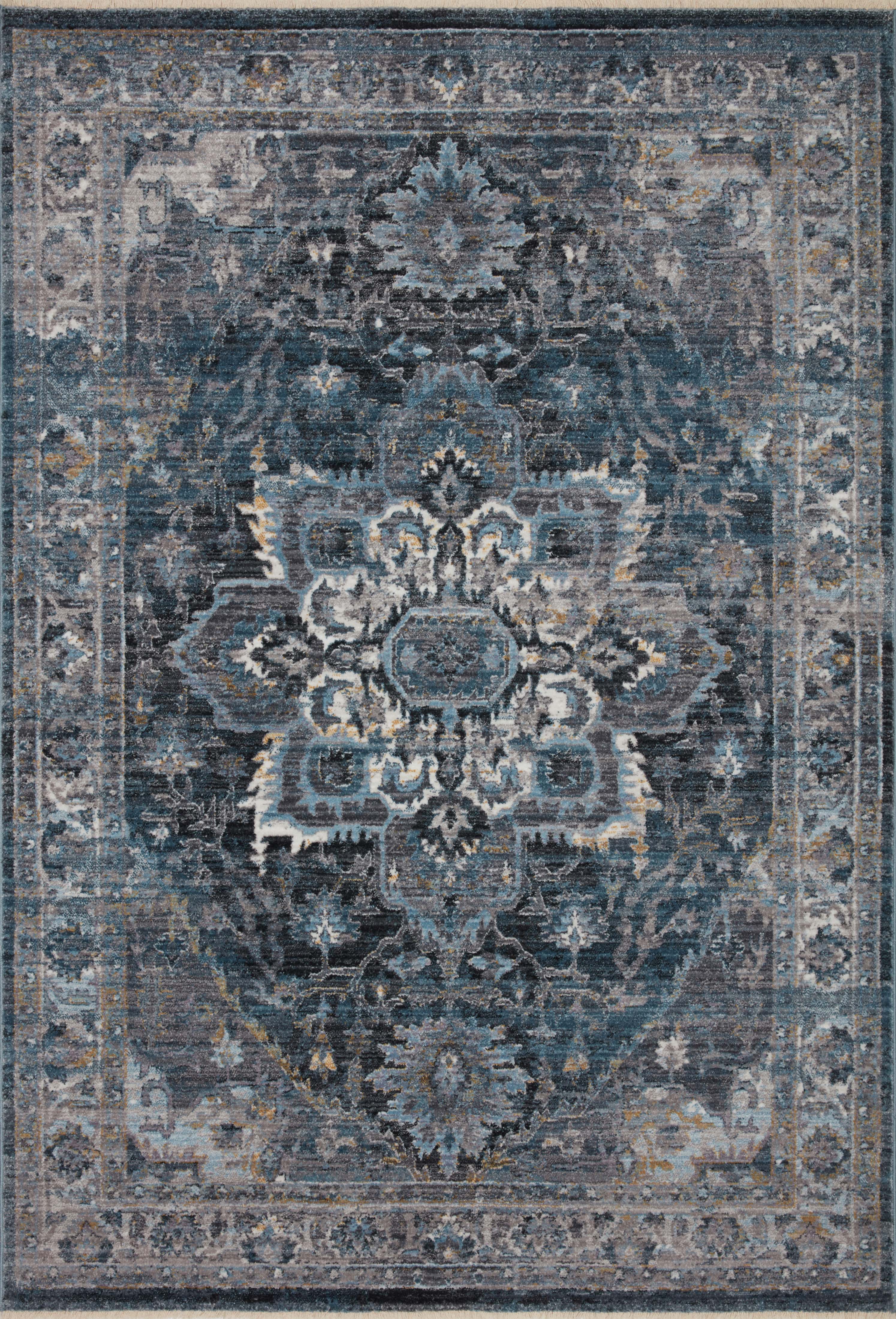 Samra SAM 01 denim grey area rug with modern design, power loomed polypropylene pile, contemporary living room rug