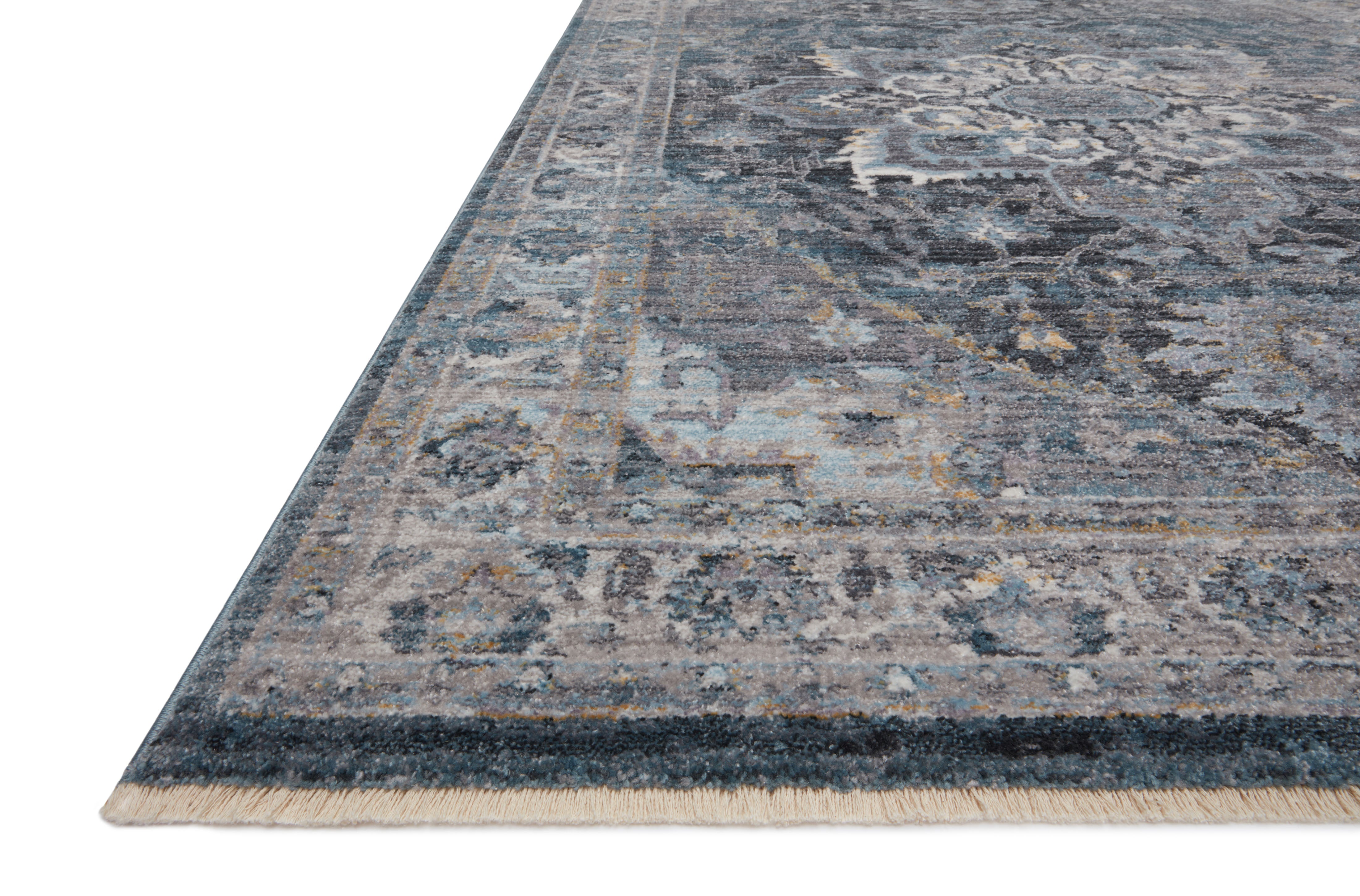Samra SAM 01 denim grey area rug with modern design, power loomed polypropylene pile, contemporary living room rug