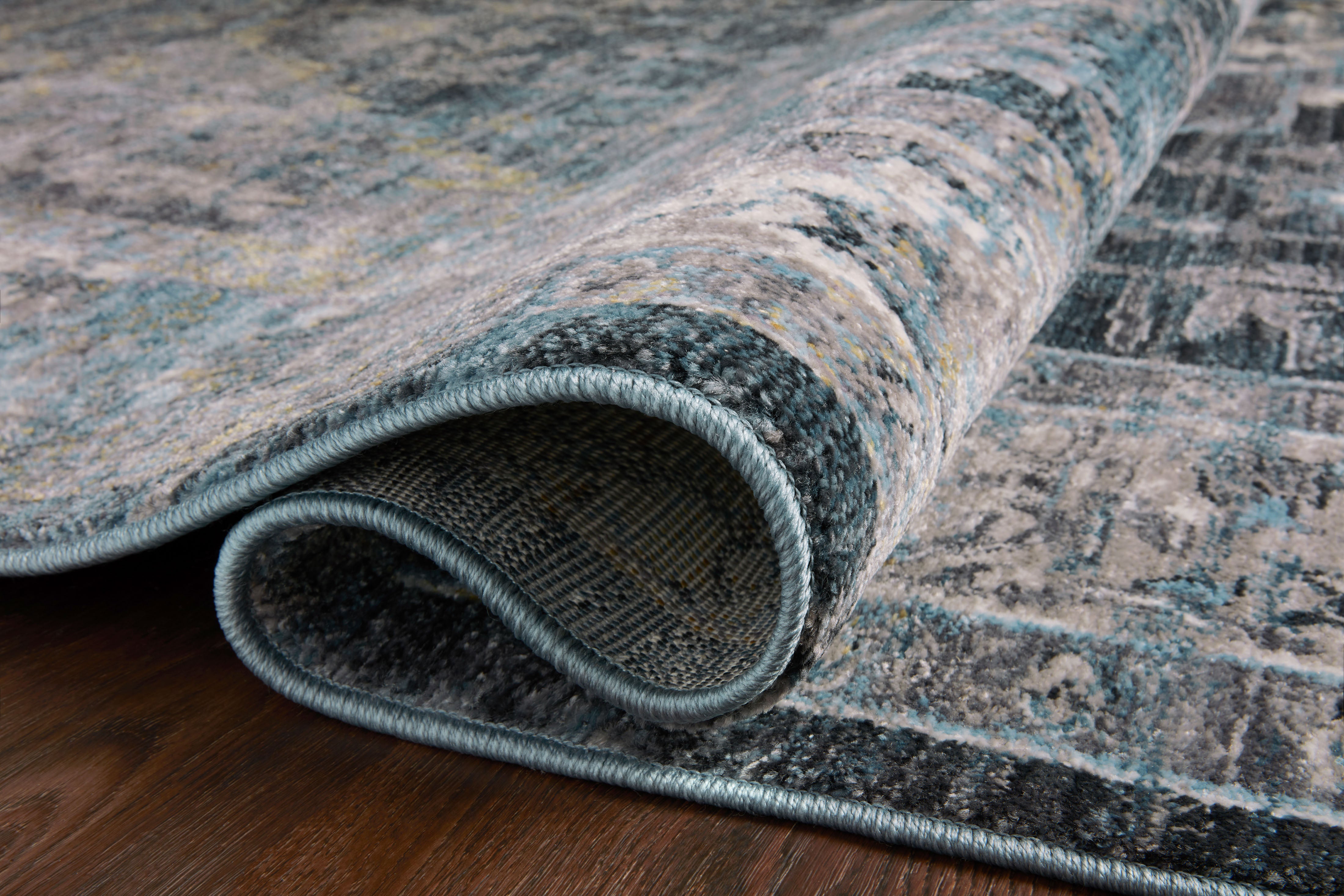 Samra SAM 01 denim grey area rug with modern design, power loomed polypropylene pile, contemporary living room rug