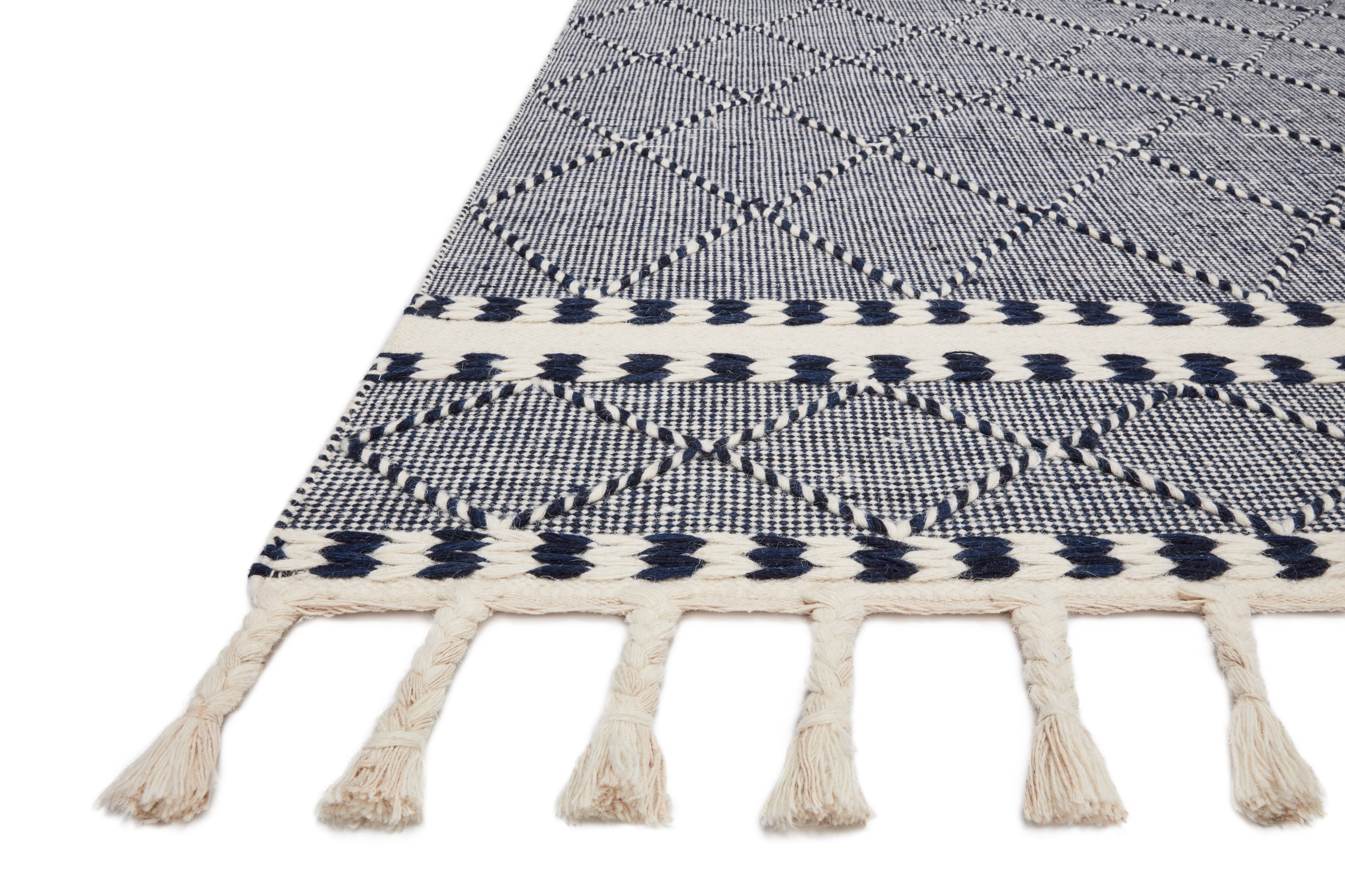 Sawyer SAW-02 Navy Area Rug featuring bold graphic design and fringe