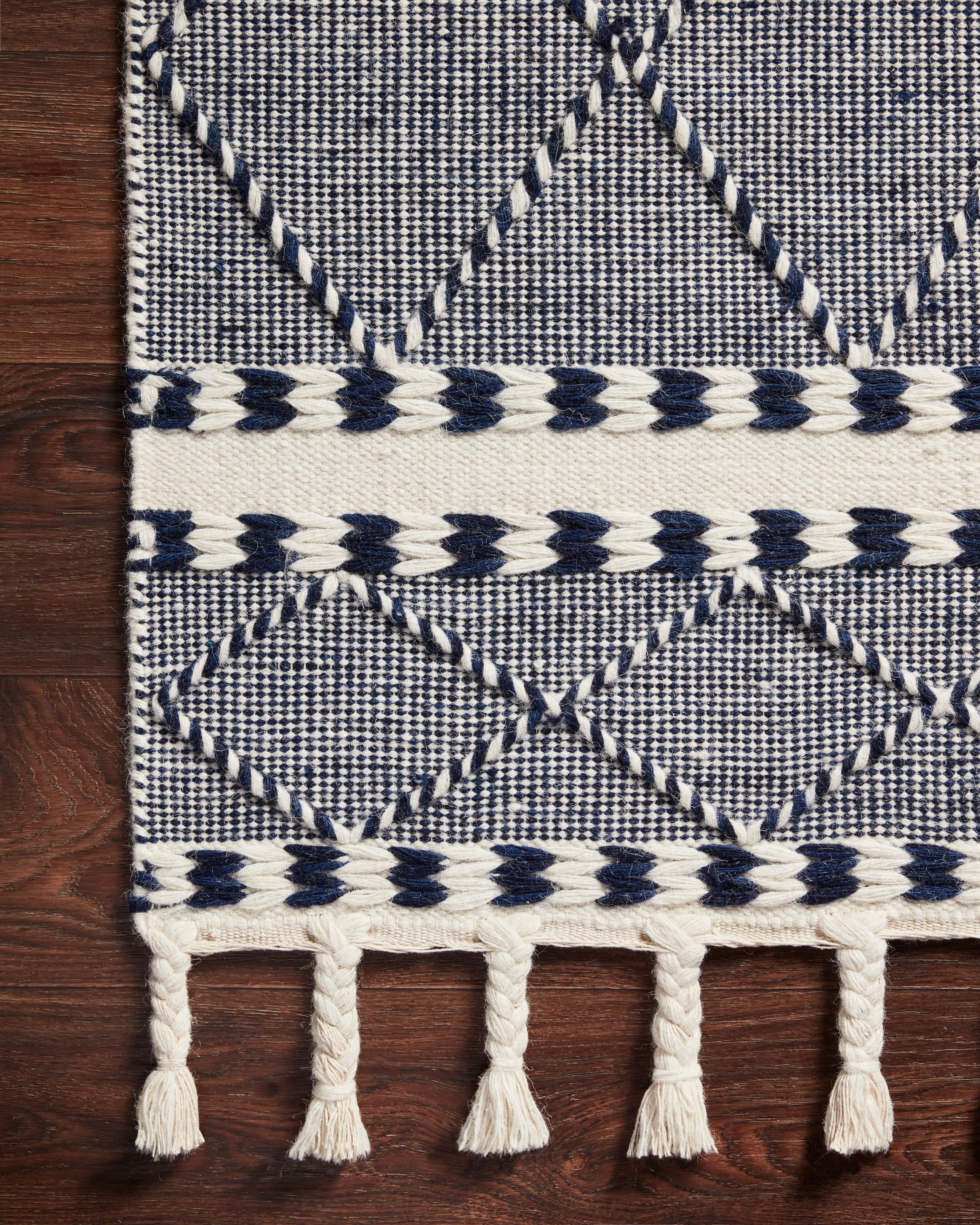 Sawyer SAW-02 Navy Area Rug featuring bold graphic design and fringe