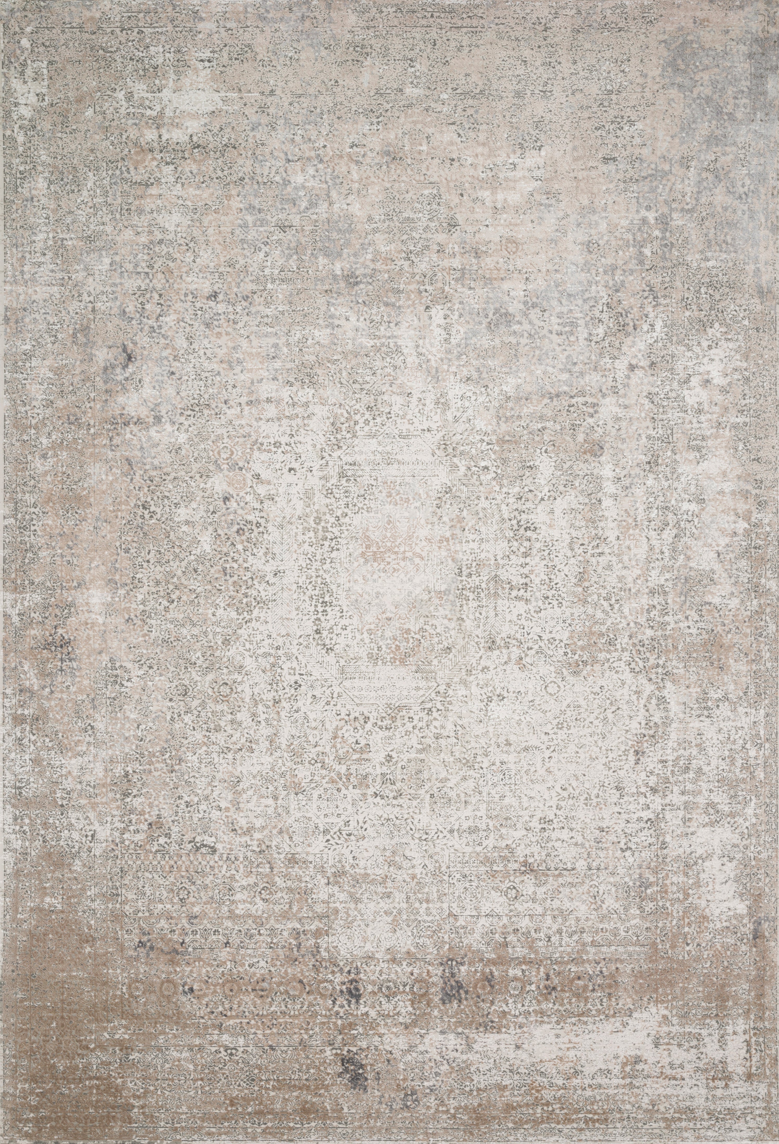 Sienne SIE-01 Ivory/Pebble area rug with subtle distressed motif, neutral palette, silky sheen