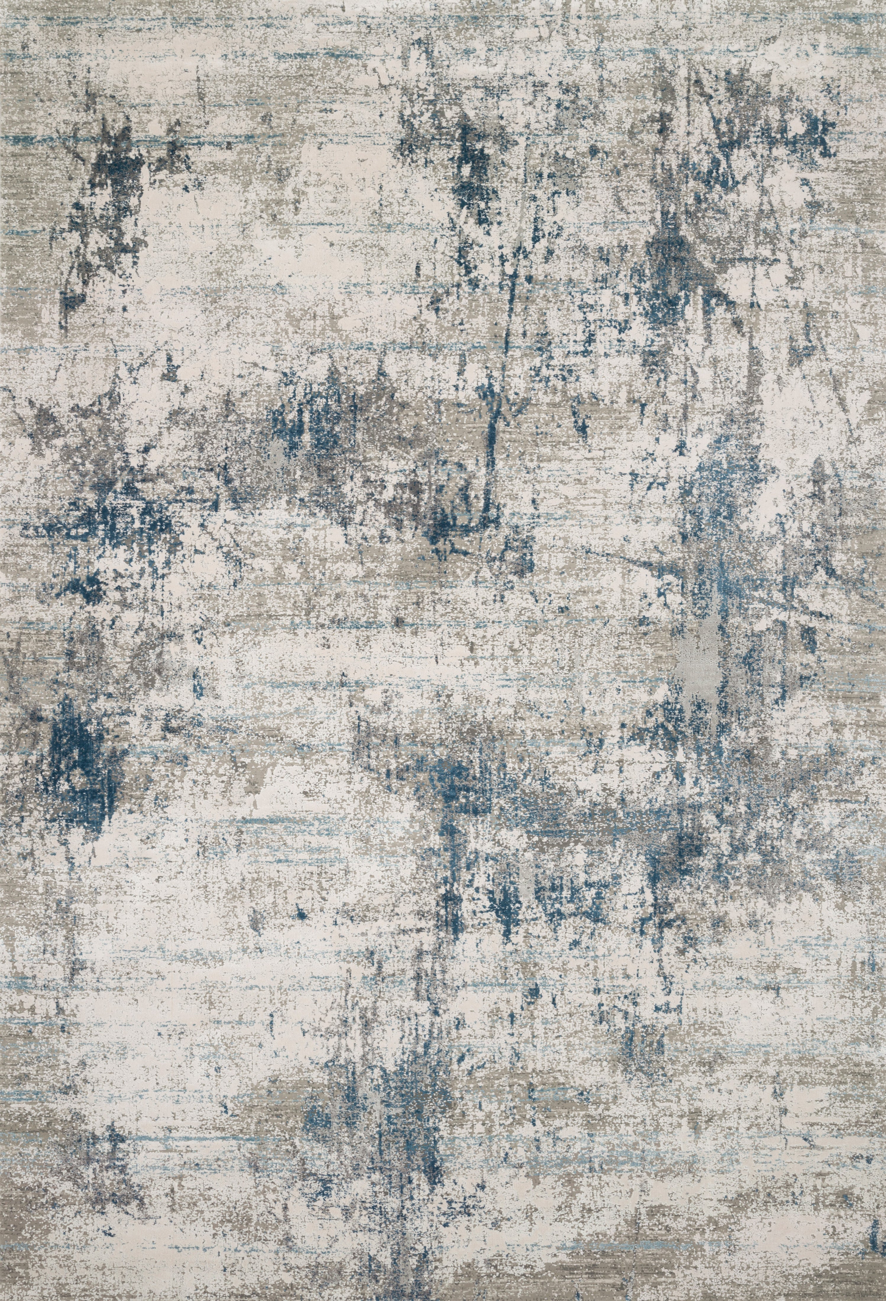 Sienne SIE-02 Ivory/Ocean area rug with tonal distressed design, ivory base with ocean blue accents