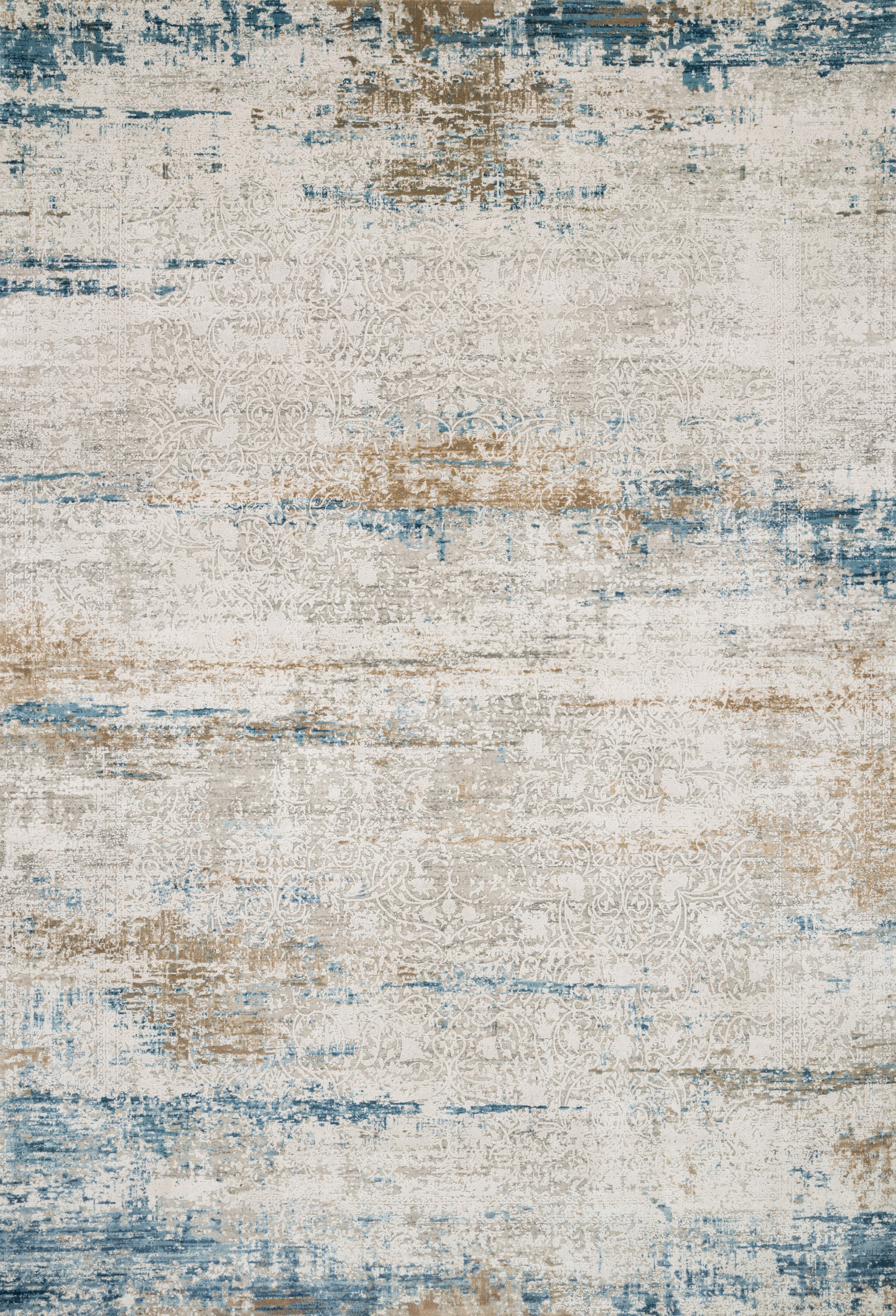 Sienne SIE-05 Ivory/Azure area rug with subtle distressed pattern, ivory base with azure, blue tones