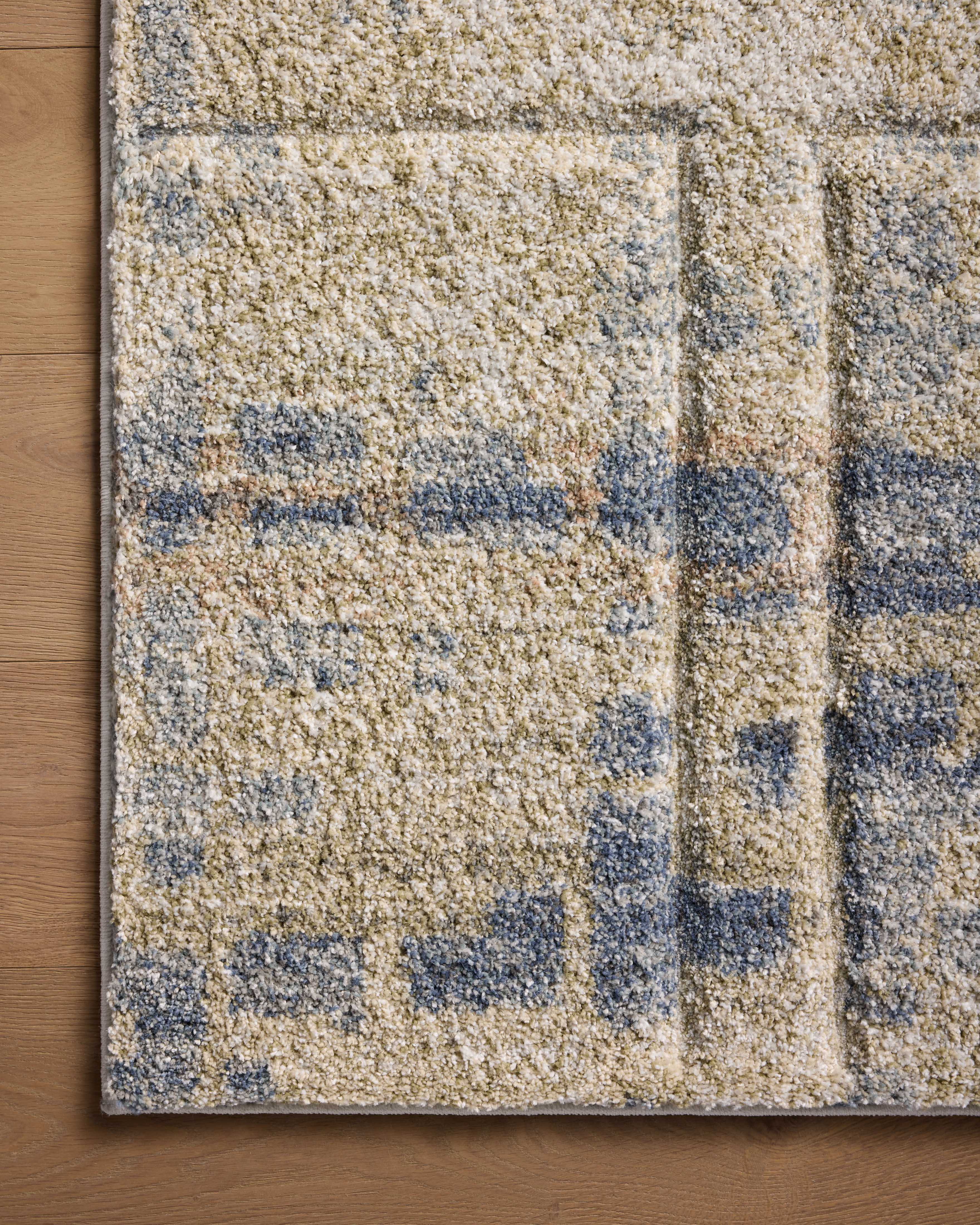 SILAS SLA-05 Blue/Multi geometric area rug with bold blue tones and distressed, faded design