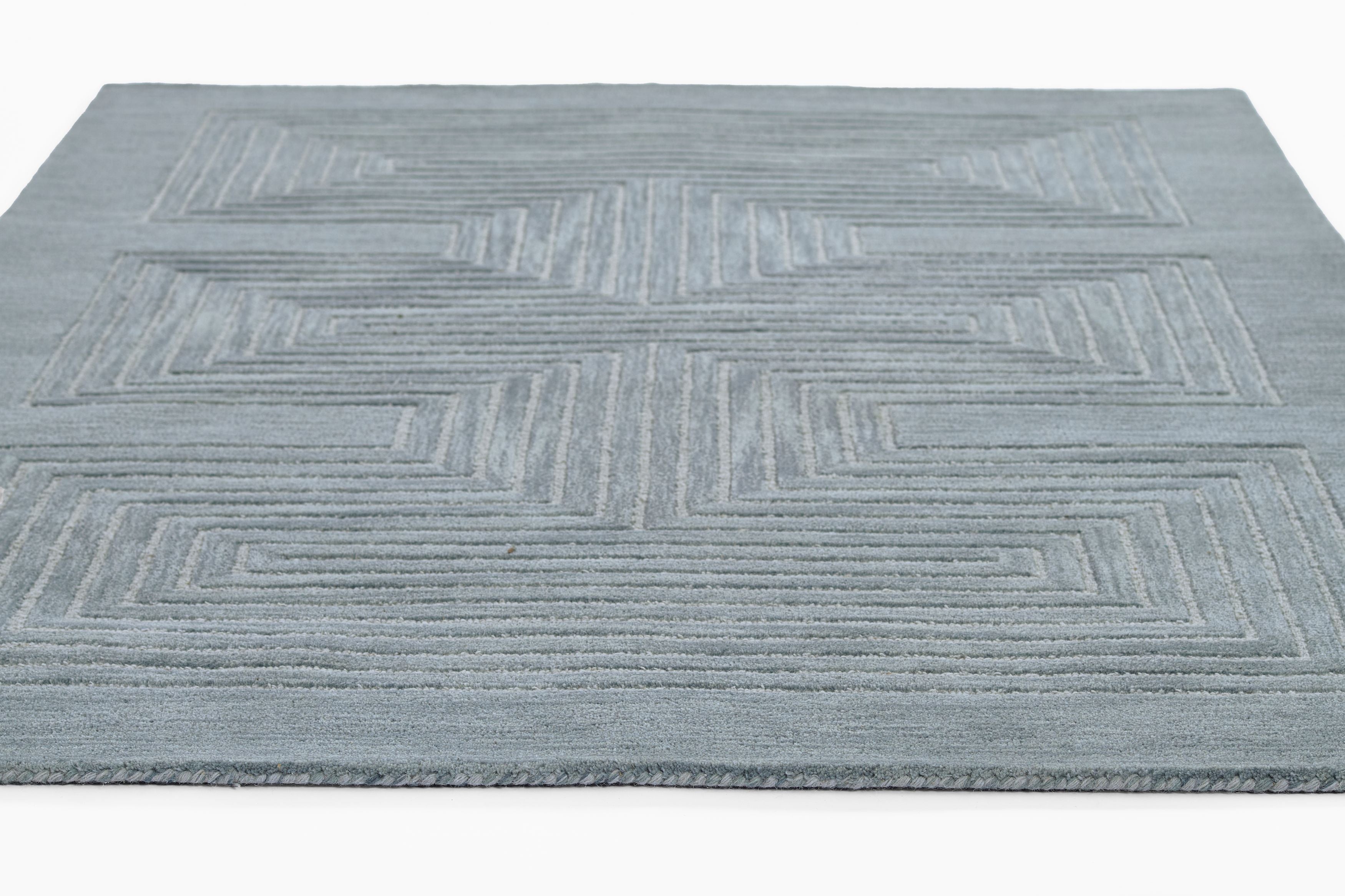 Simba SIM-3 Blue Area Rug, hand-tufted New Zealand wool with bold abstract motifs