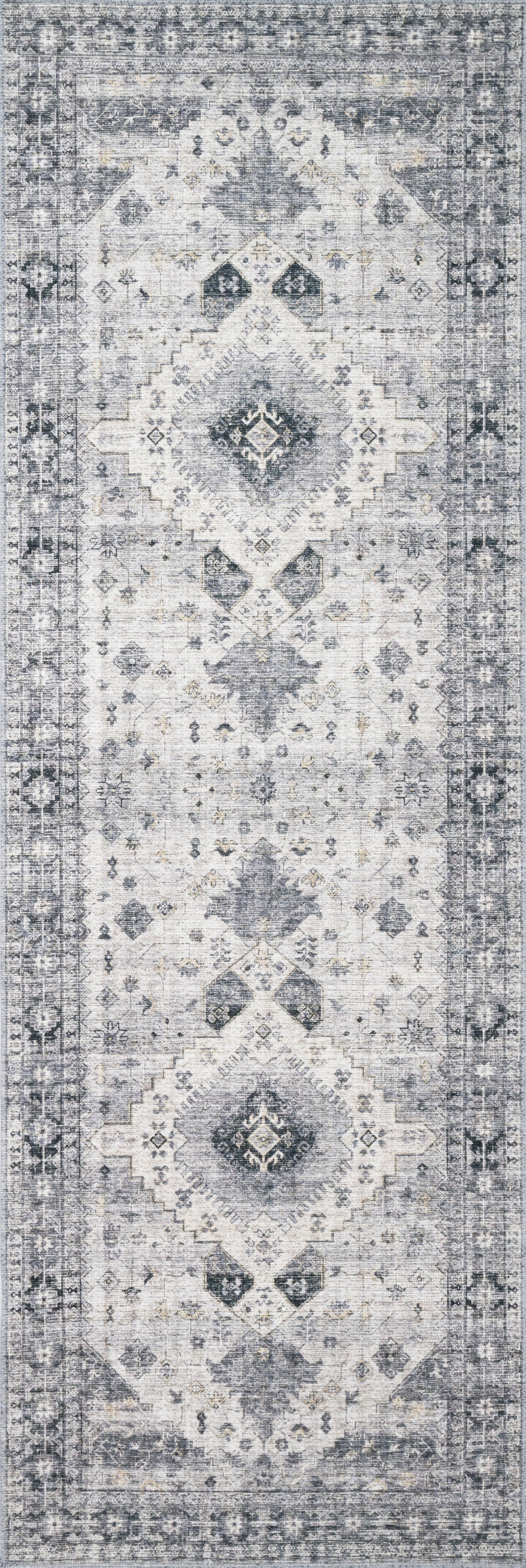 Skye SKY-02 Silver / Grey Area Rug, layered silver and grey tones with distressed medallion design