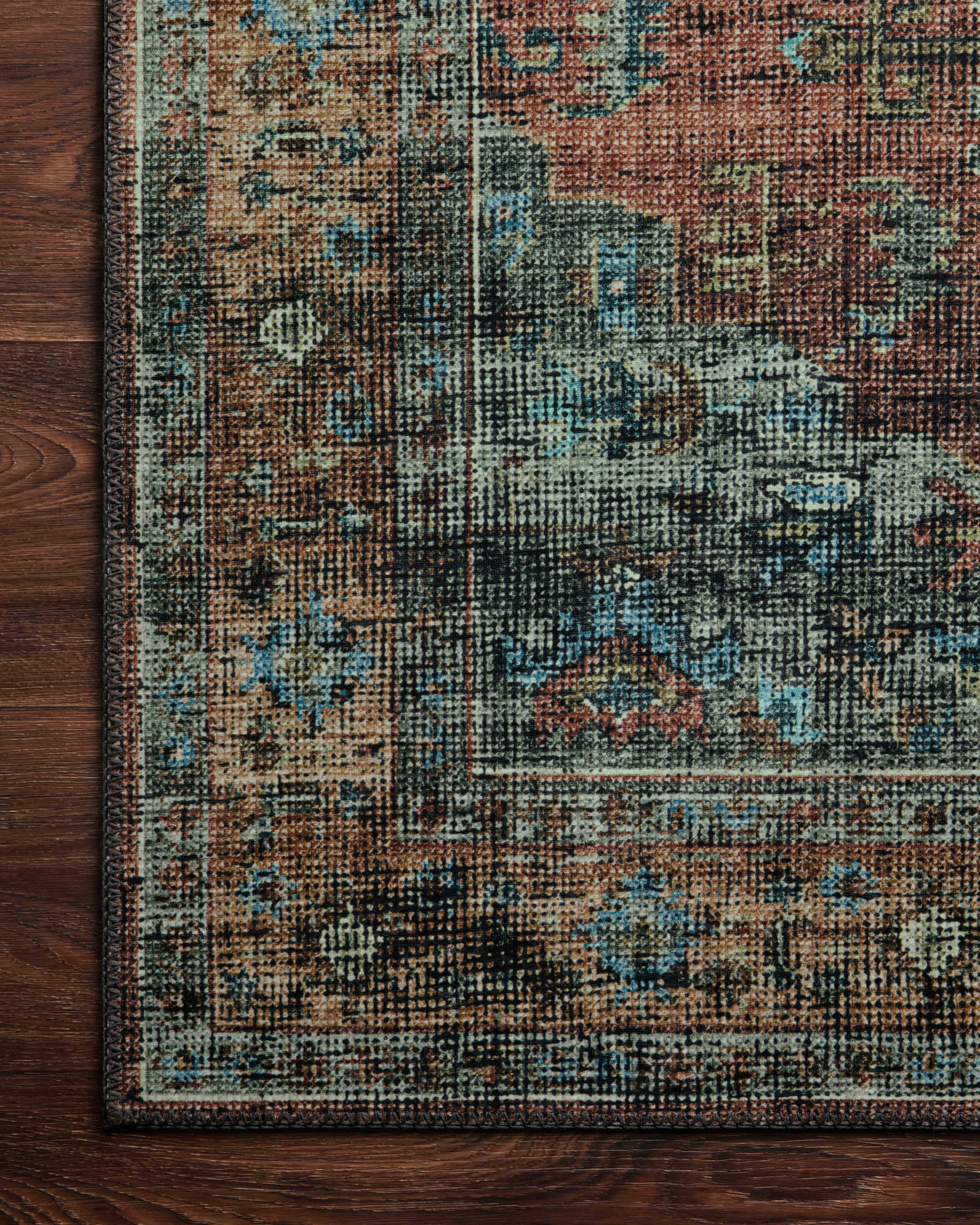 Skye SKY-07 Terracotta / Sky Area Rug, terracotta and sky blue distressed vintage medallion pattern