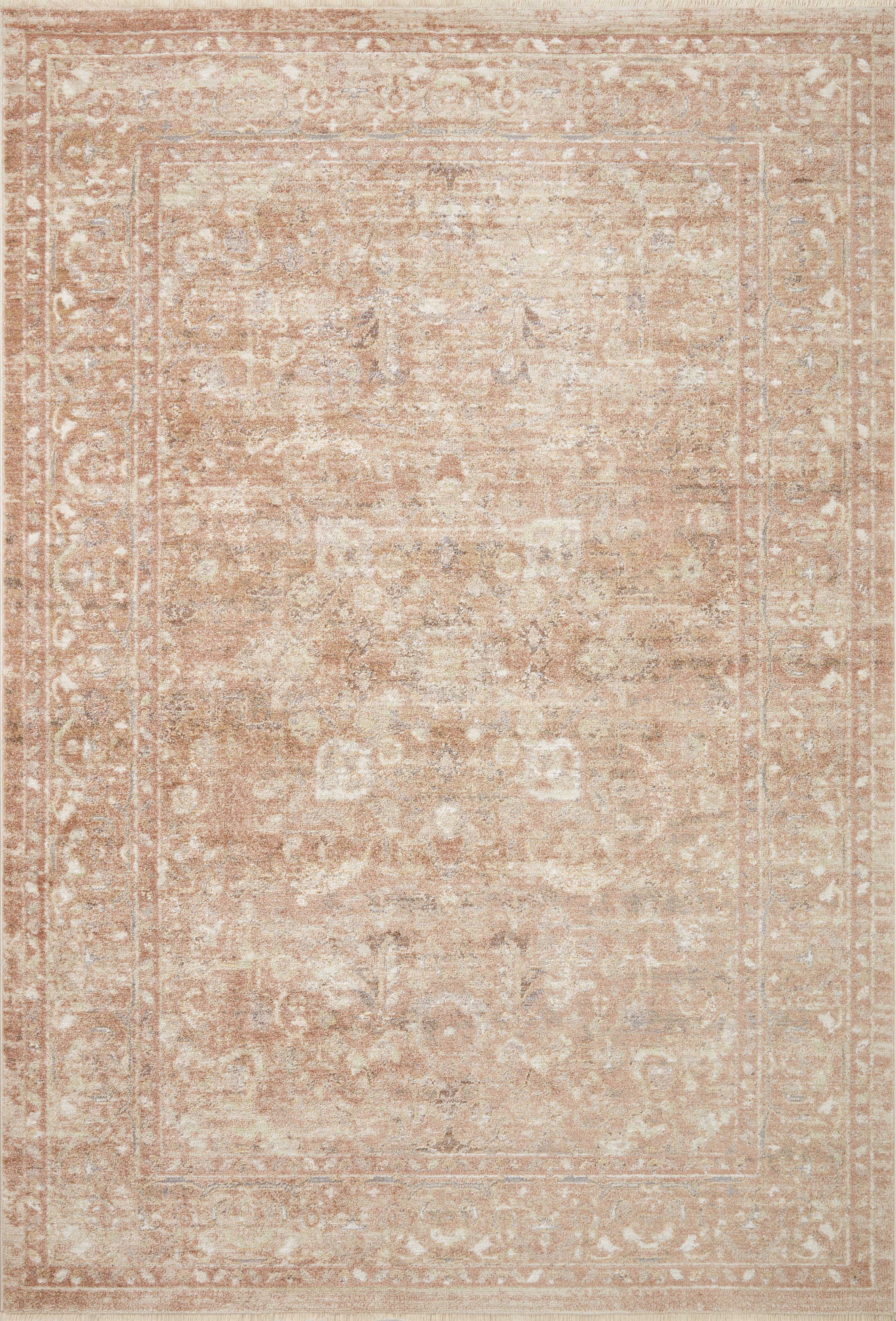 The Sonnet SNN-04 Terracotta / Natural Area Rug highlights rich terracotta and warm natural tones and traditional texture in a beautifully made power-loomed polypropylene and polyester area rug