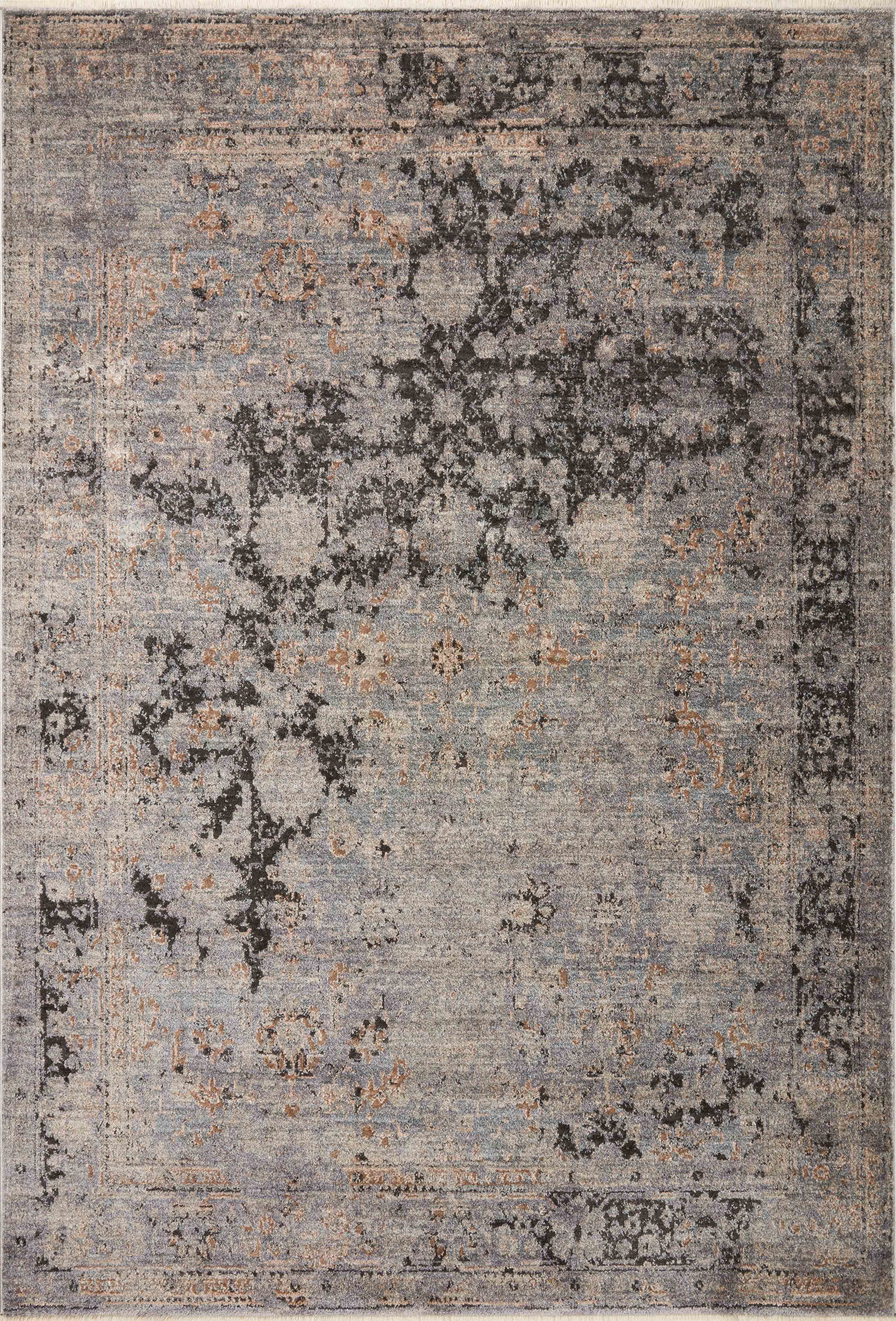 Dressed in deep charcoal and cool slate hues with traditional detail, the Sonnet SNN-05 Charcoal / Slate Area Rug is a power-loomed polypropylene and polyester area rug that completes any room