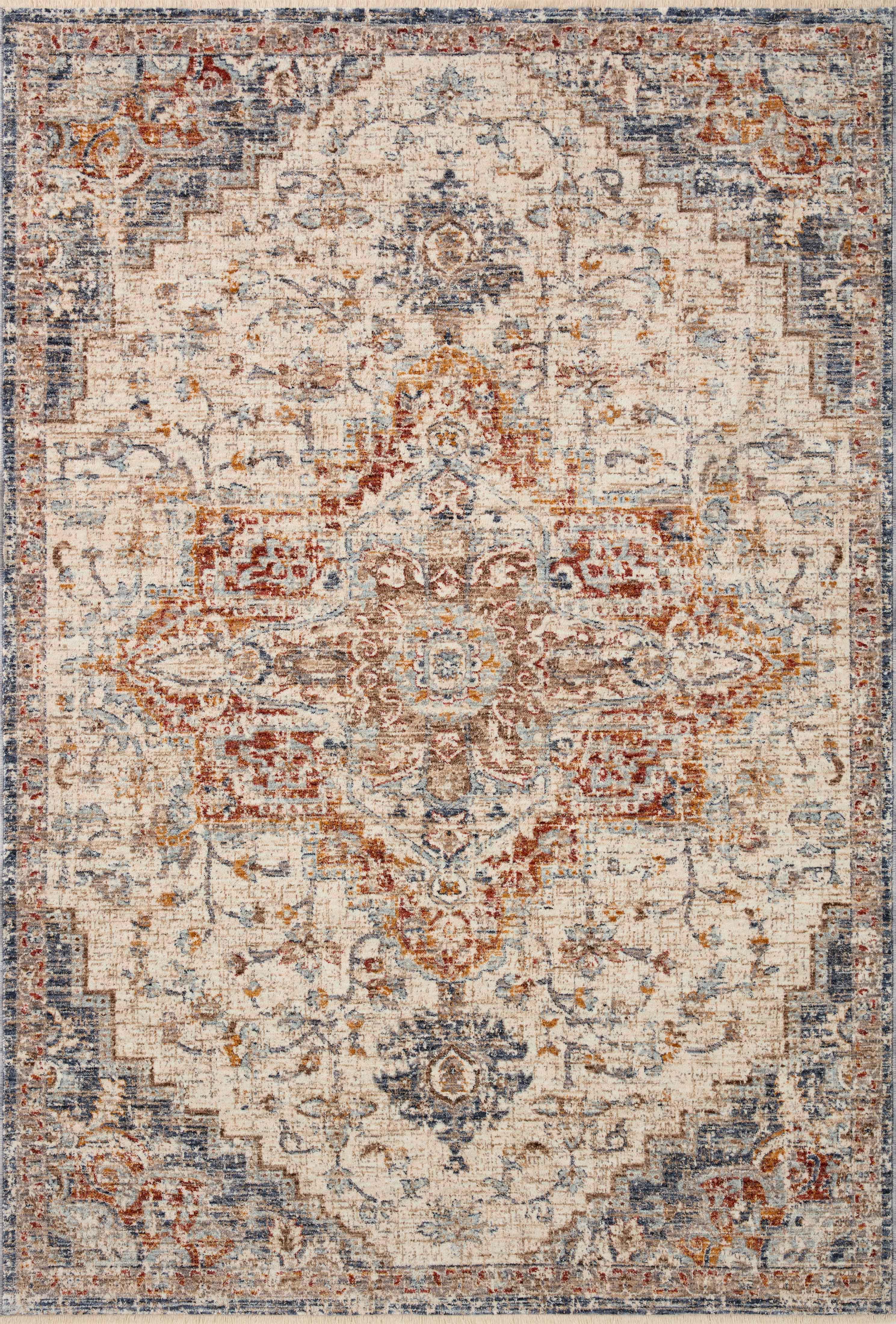 The Sorrento SOR-05 Ivory / Fiesta Area Rug delivers refined ivory and lively fiesta beauty and vintage elegance in a power-loomed 100% polyester area rug