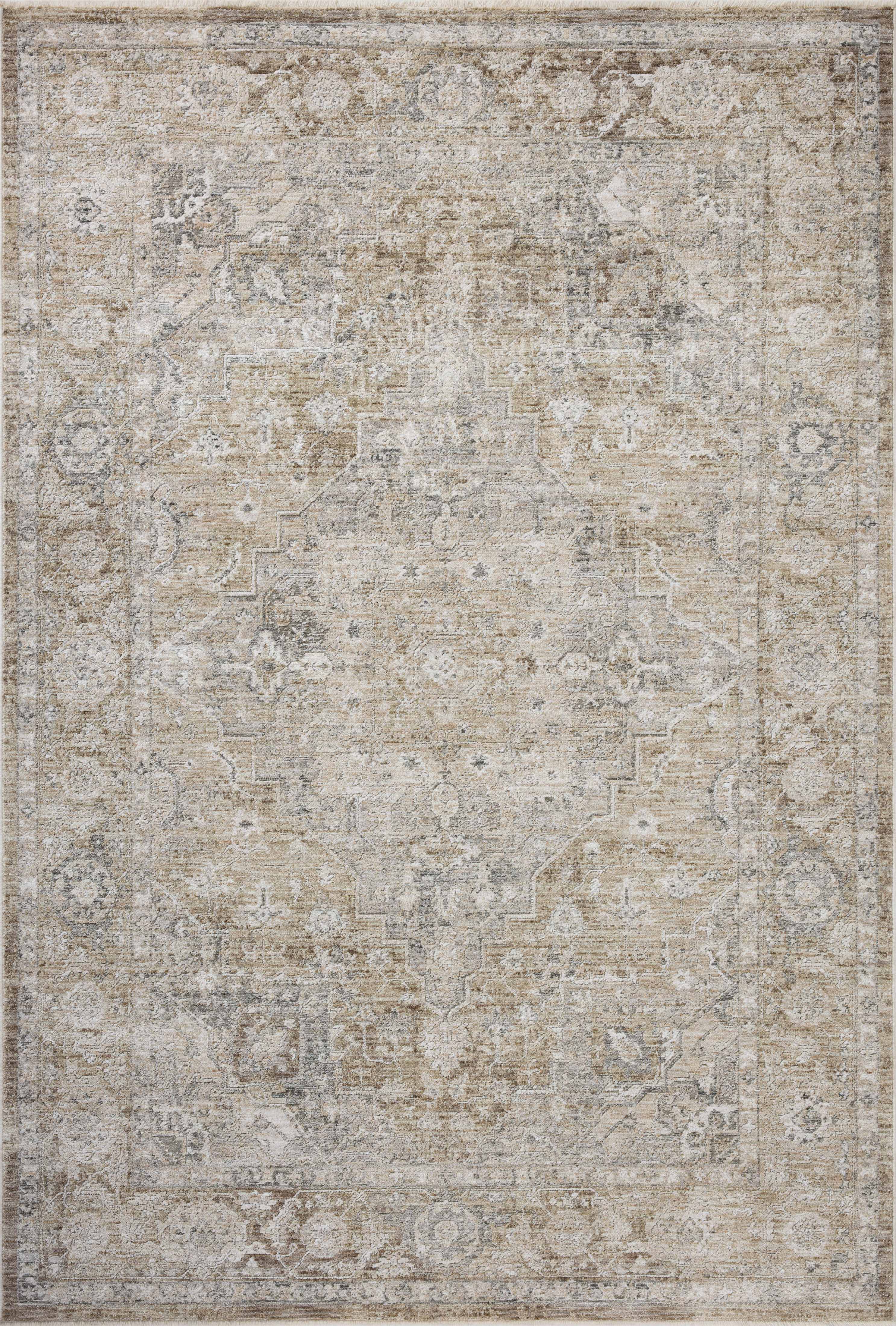 The Tabitha TAI-01 Khaki / Slate Area Rug showcases khaki and cool slate tones in a power-loomed polyester area rug with traditional style