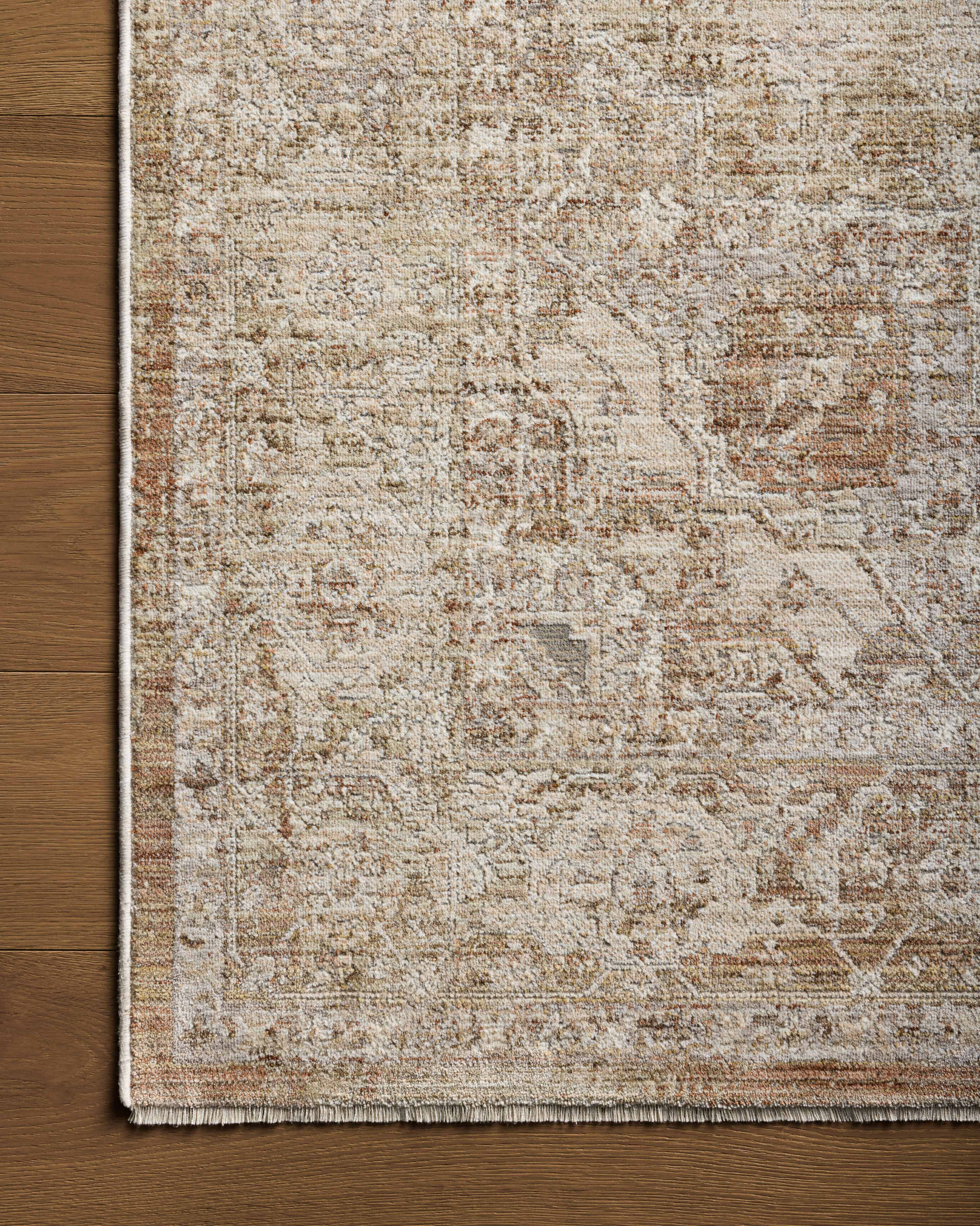Featuring warm natural and earthy clay hues and traditional detail, the Tabitha TAI-01 Natural / Clay Area Rug is a power-loomed polyester area rug for any room
