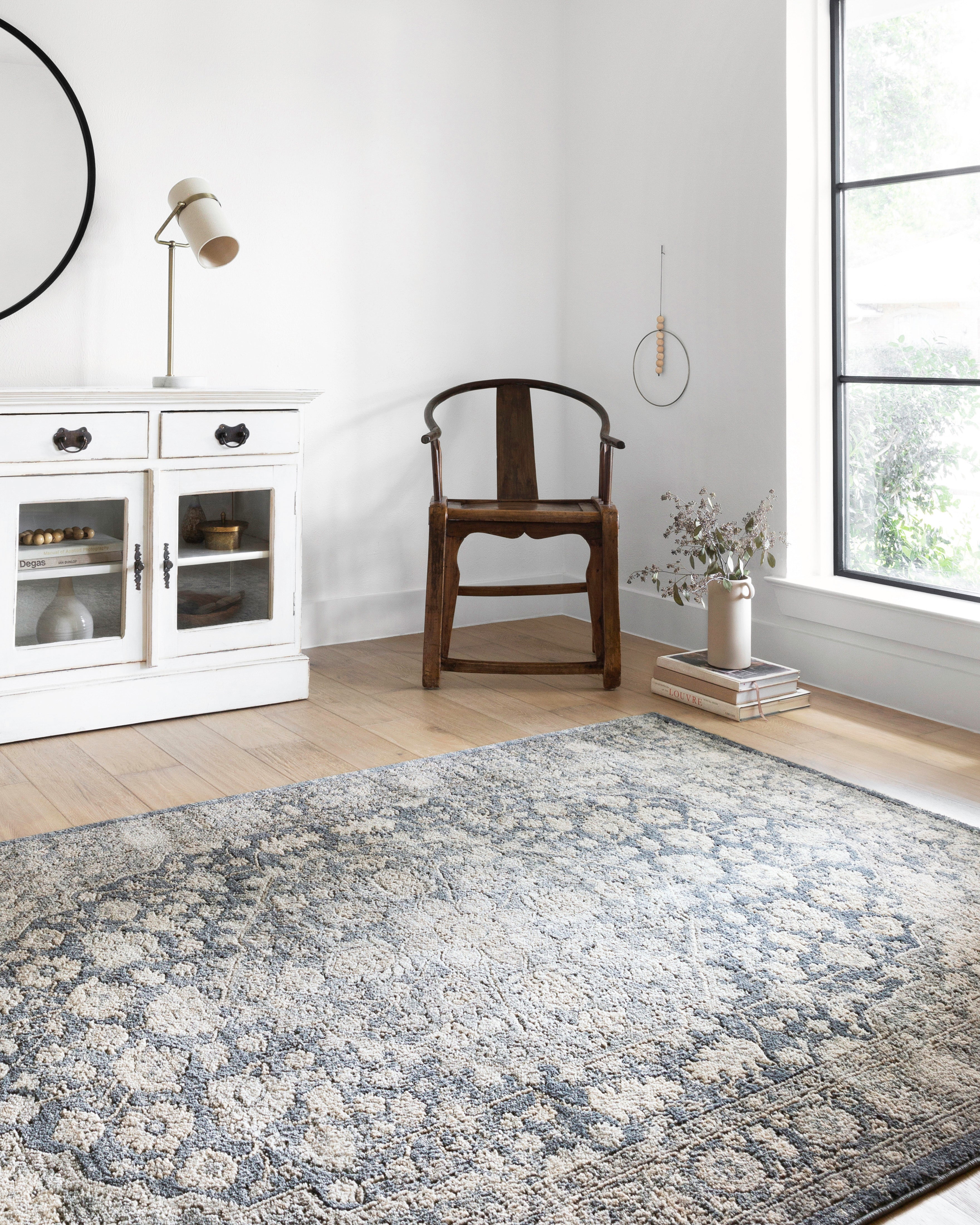 The Teagan TEA-01 Denim / Mist Area Rug combines casual denim and soft misty tones and contemporary patterns in a power-loomed polypropylene and polyester area rug for effortless elegance