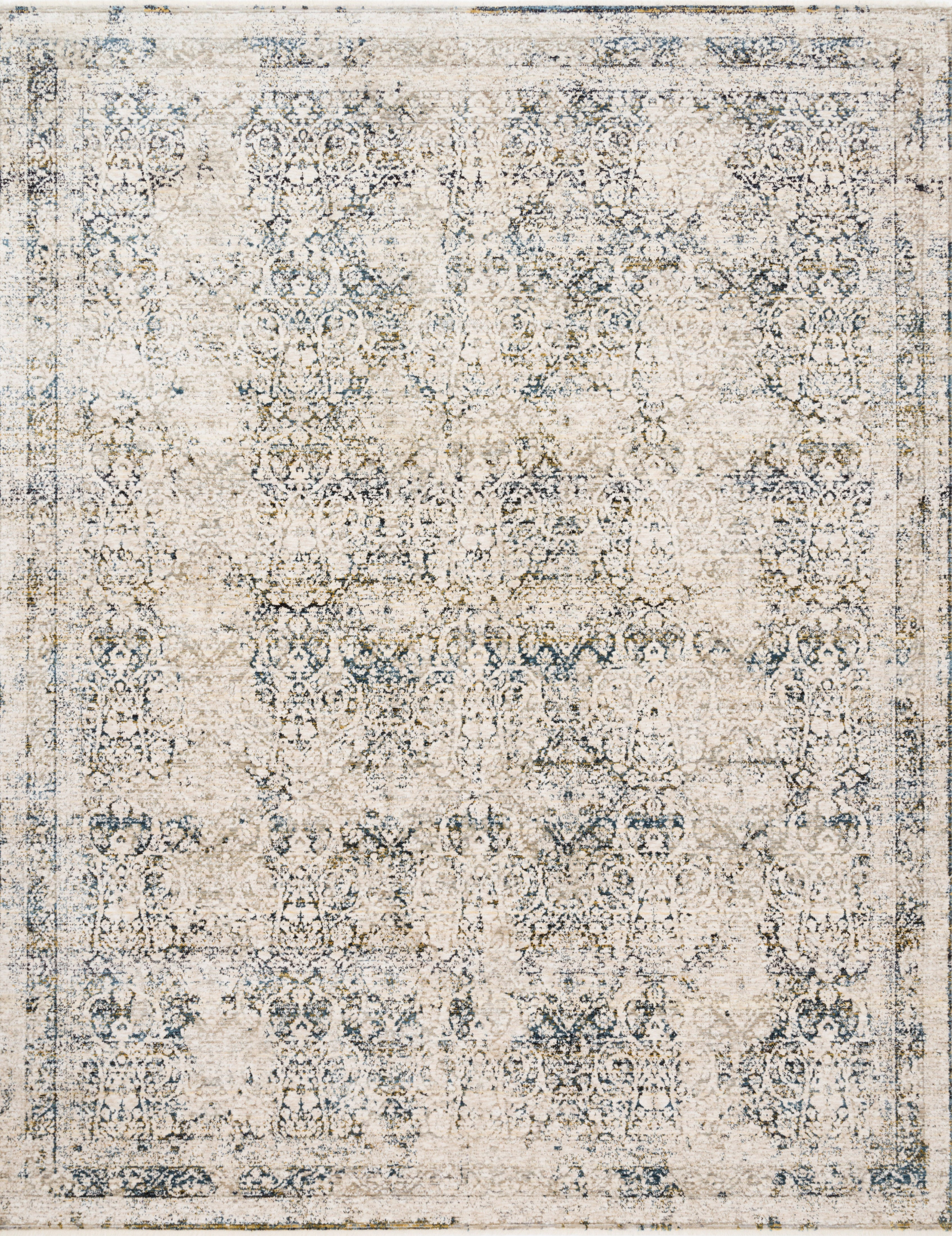 The Theia THE-01 Natural / Ocean Area Rug transforms any space with warm natural and serene ocean tones in a power-loomed polyester pile and rayon area rug