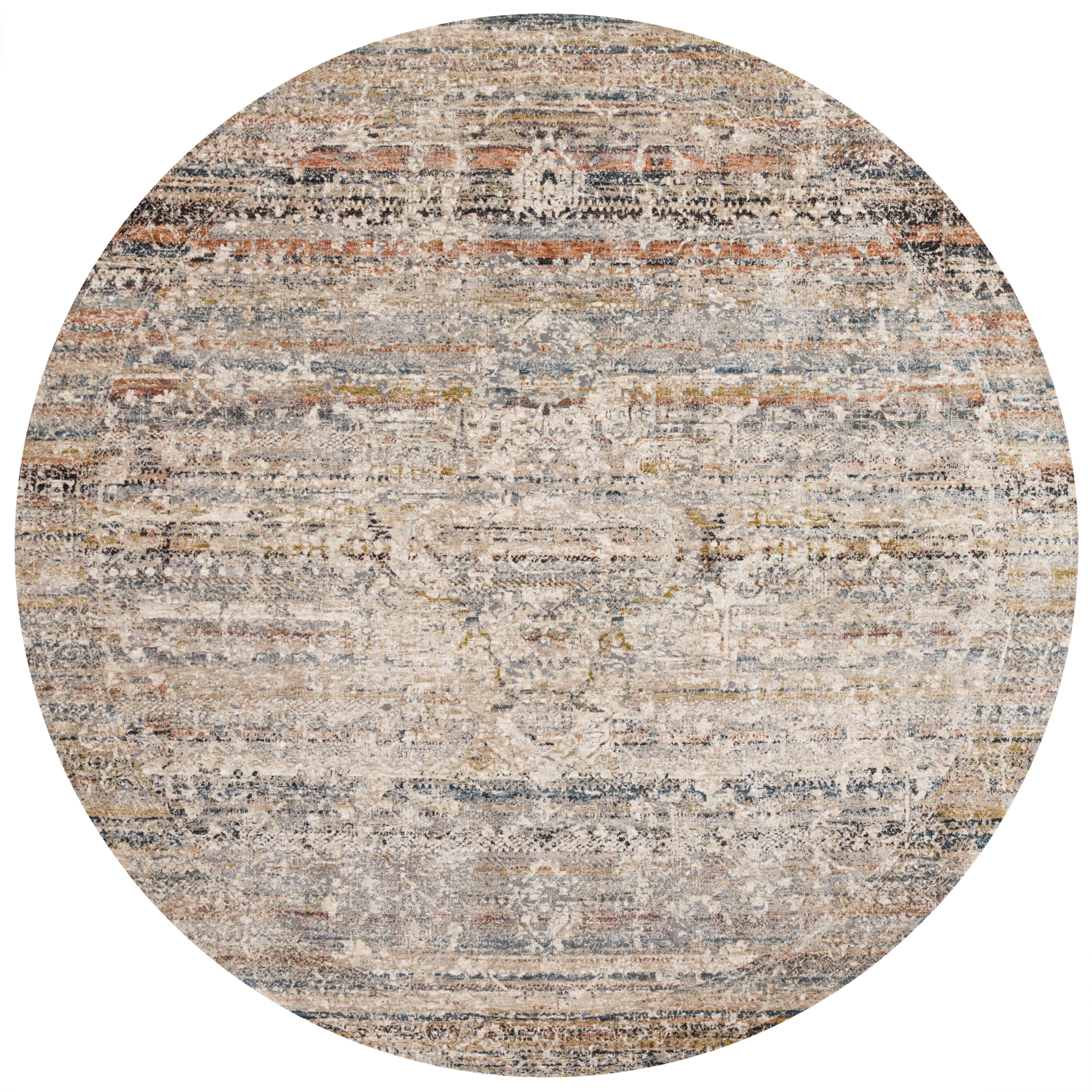 The Theia THE-03 Taupe / Multi Area Rug is a power-loomed polyester pile and rayon area rug that radiates versatile taupe and vibrant multi-toned charm