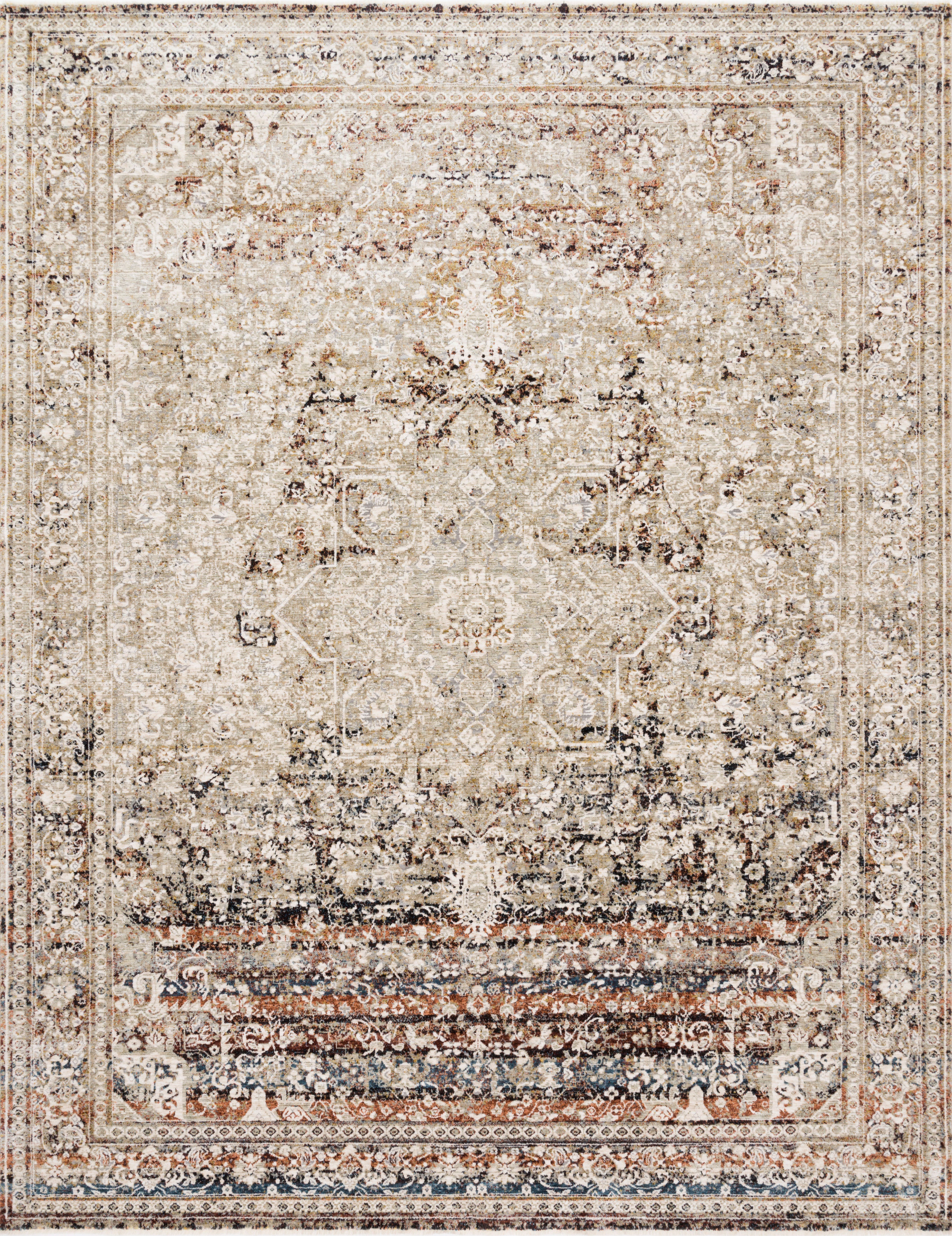 The Theia THE-05 Taupe / Brick Area Rug showcases versatile taupe and rich brick tones in a power-loomed polyester pile and rayon area rug