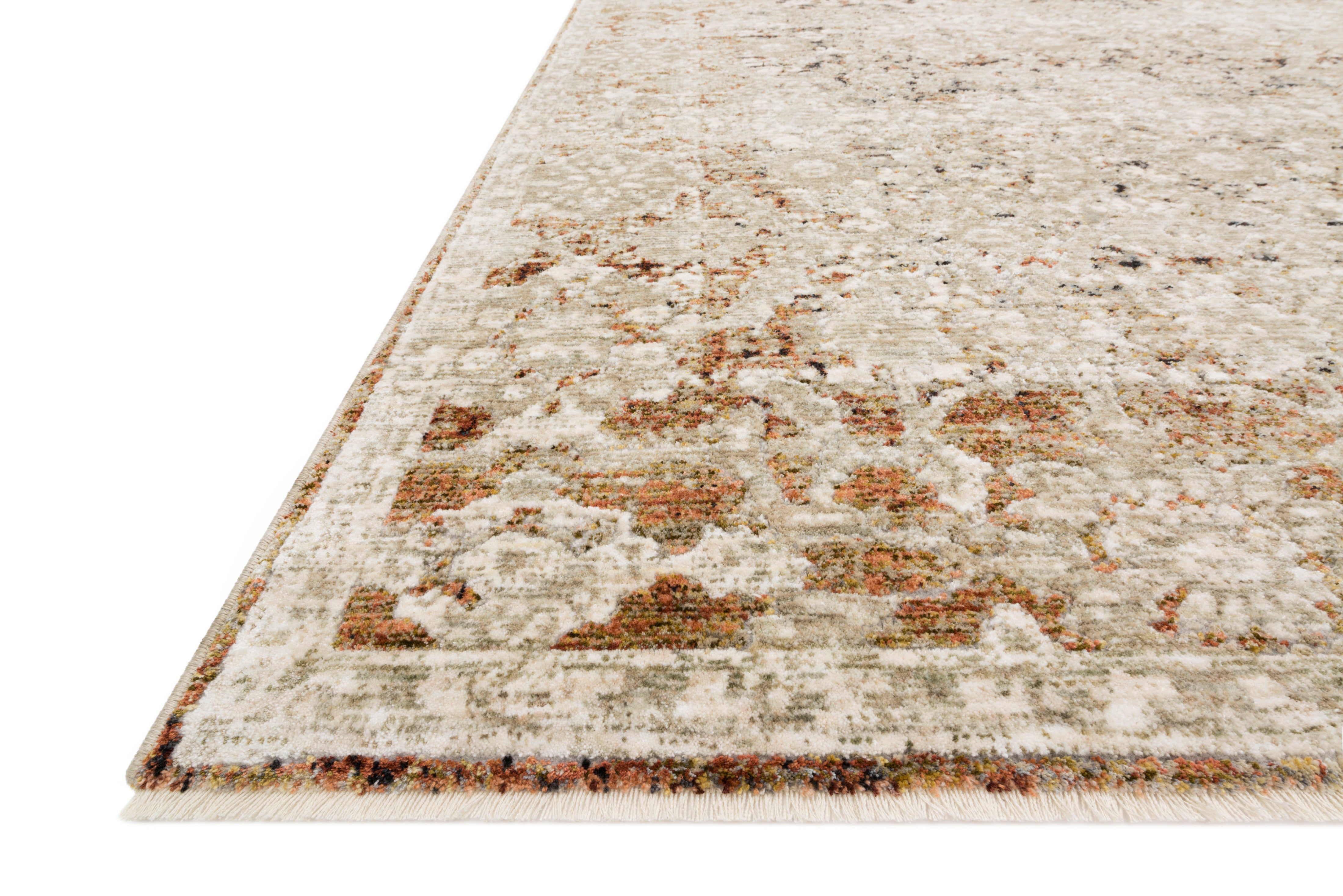 A power-loomed polyester pile and rayon area rug in warm natural and warm rust tones, the Theia THE-07 Natural / Rust Area Rug anchors any room