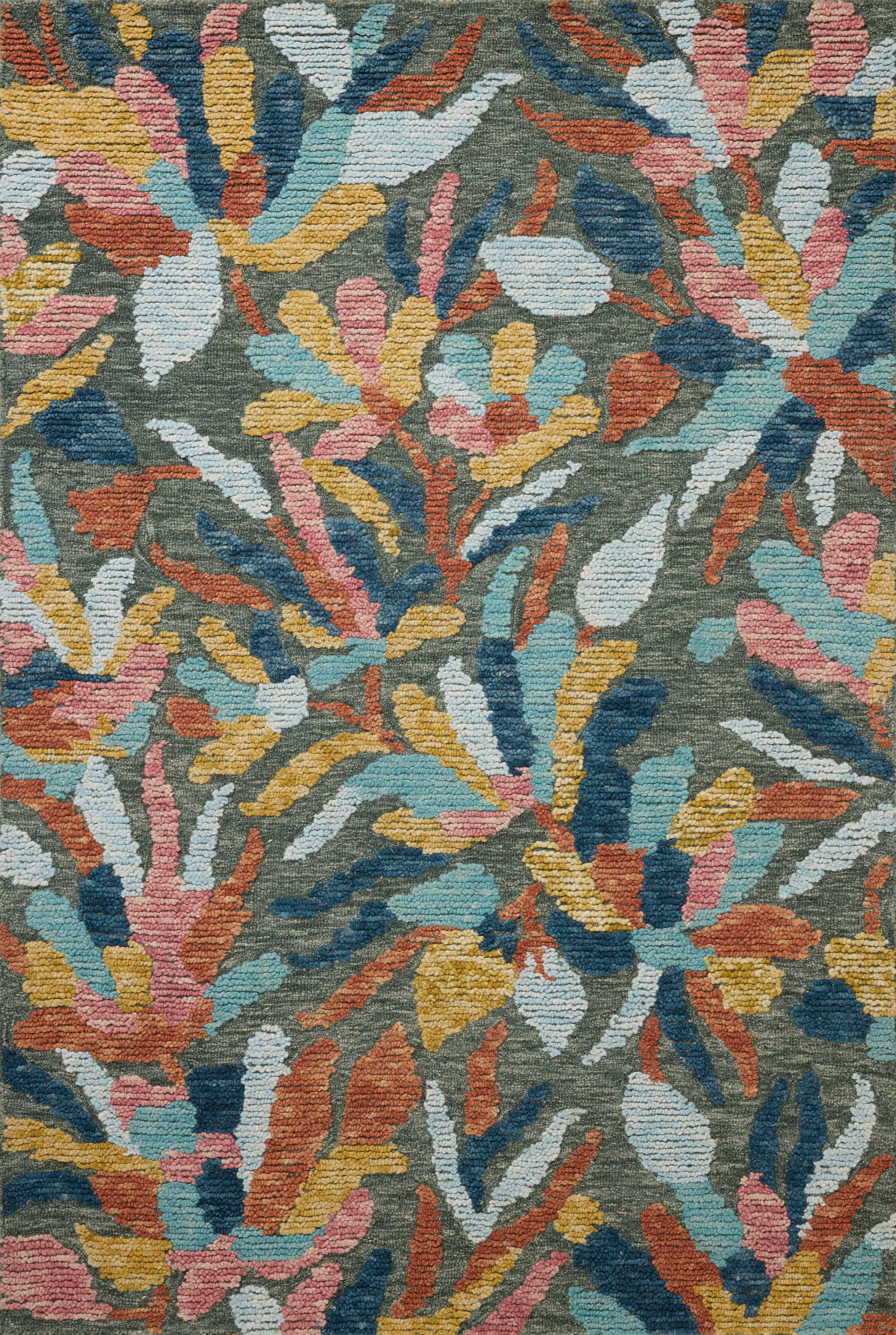 The Tilly TIL-05 Green / Multi Area Rug blends green and vibrant multi-toned tones and floral and high-low textured motifs into a hand-tufted wool area rug with timeless appeal
