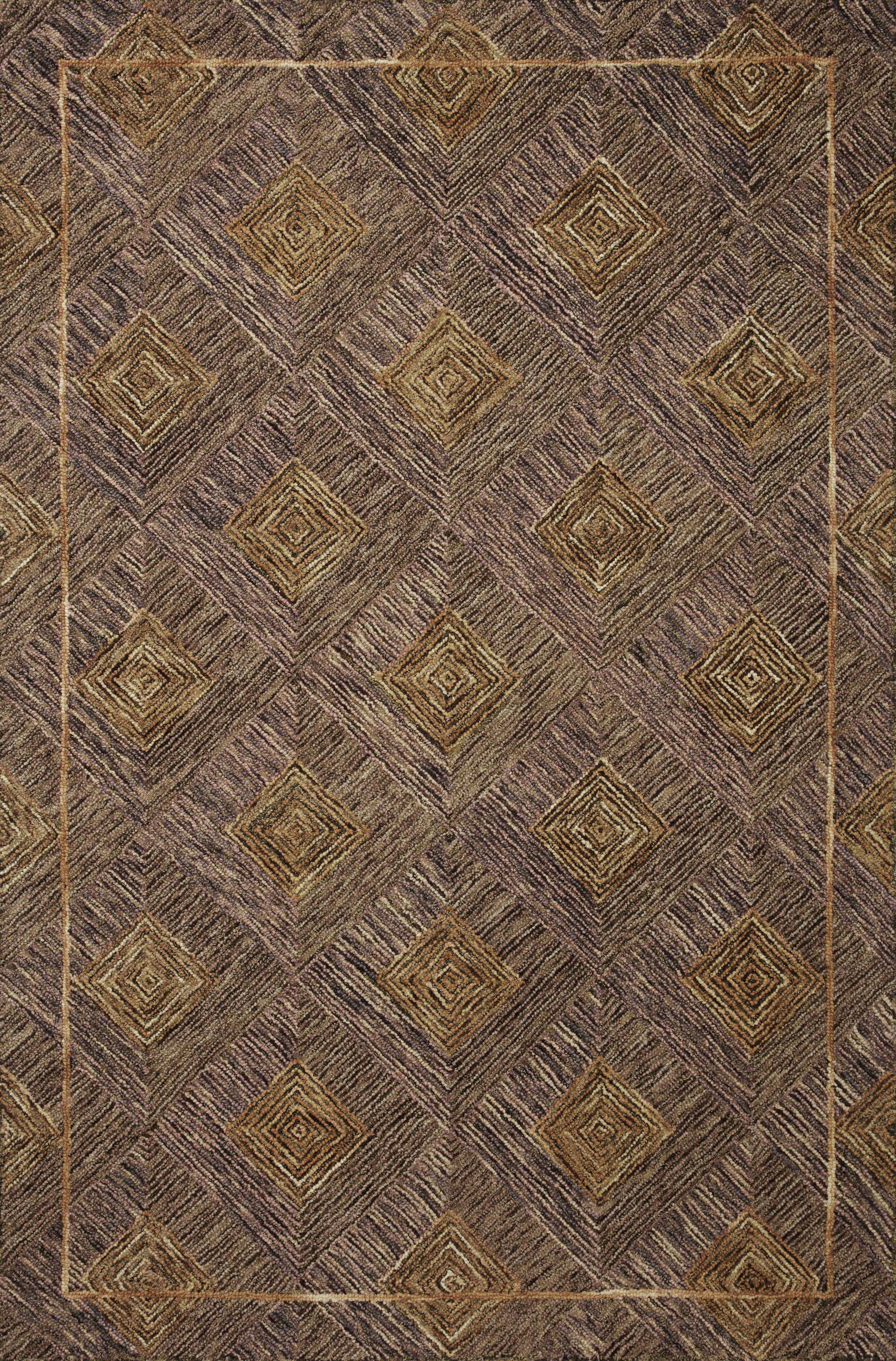 A hand-tufted 100% wool area rug with graphic design in regal plum and radiant gold hues, the Varena VAR-04 Plum / Gold Area Rug is a standout in any décor
