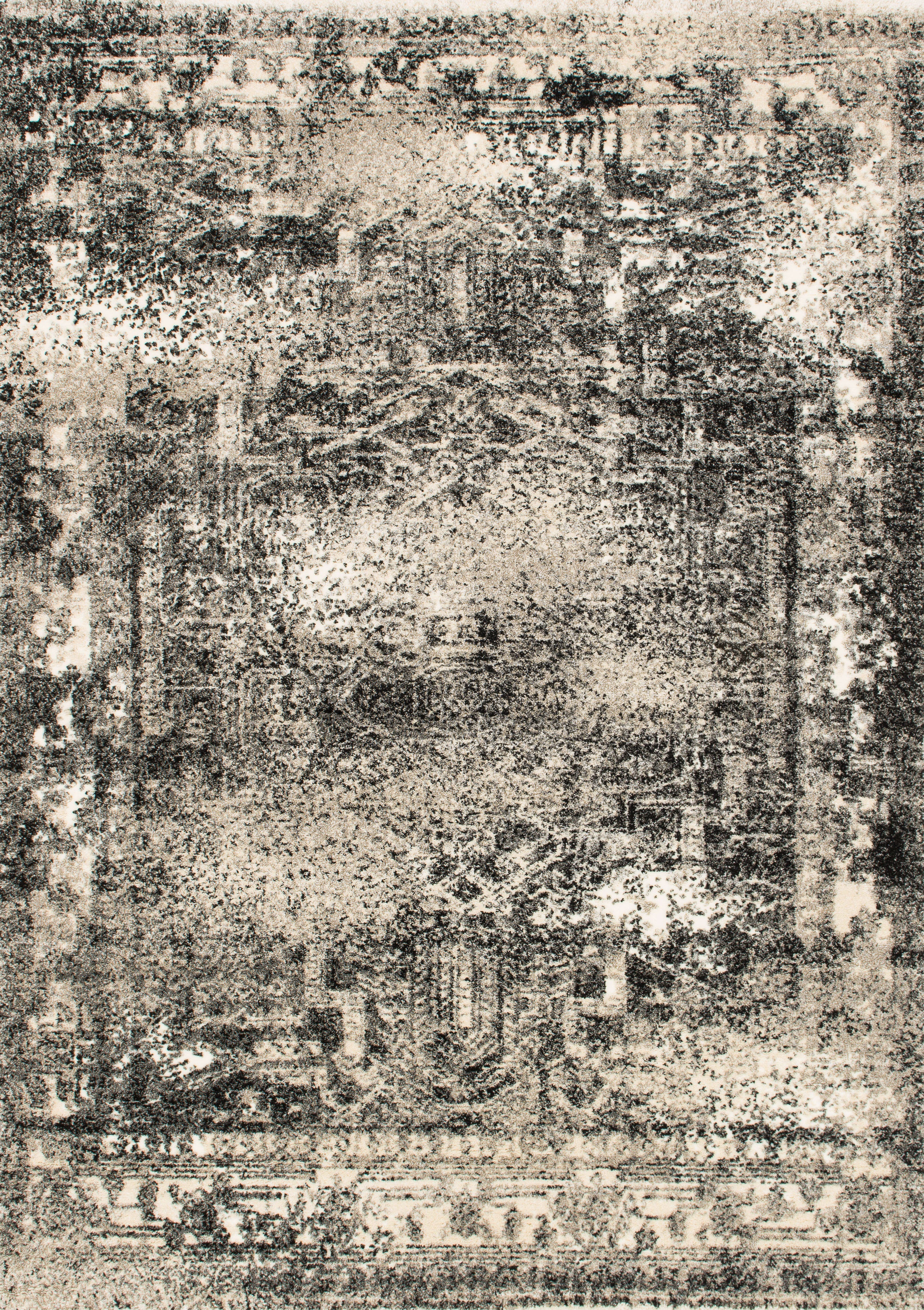The Viera VR-03 Ash Area Rug highlights modern ash tones and contemporary and vintage texture in a beautifully made power-loomed polypropylene and polyester area rug