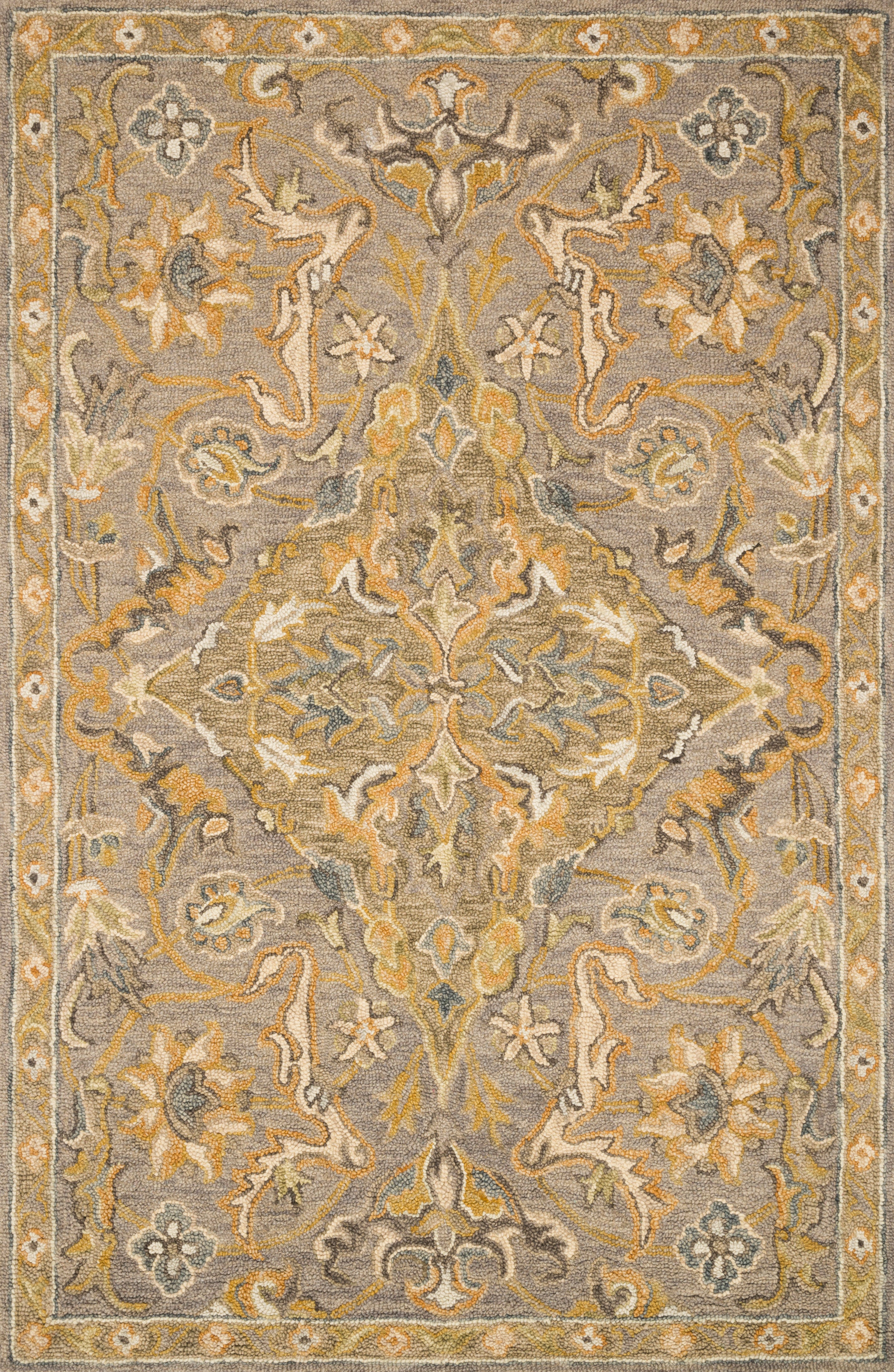 Crafted as a hooked 100% wool area rug, the Victoria VK-04 Grey / Multi Area Rug brings elegant grey and vibrant multi-toned warmth and traditional character to your space