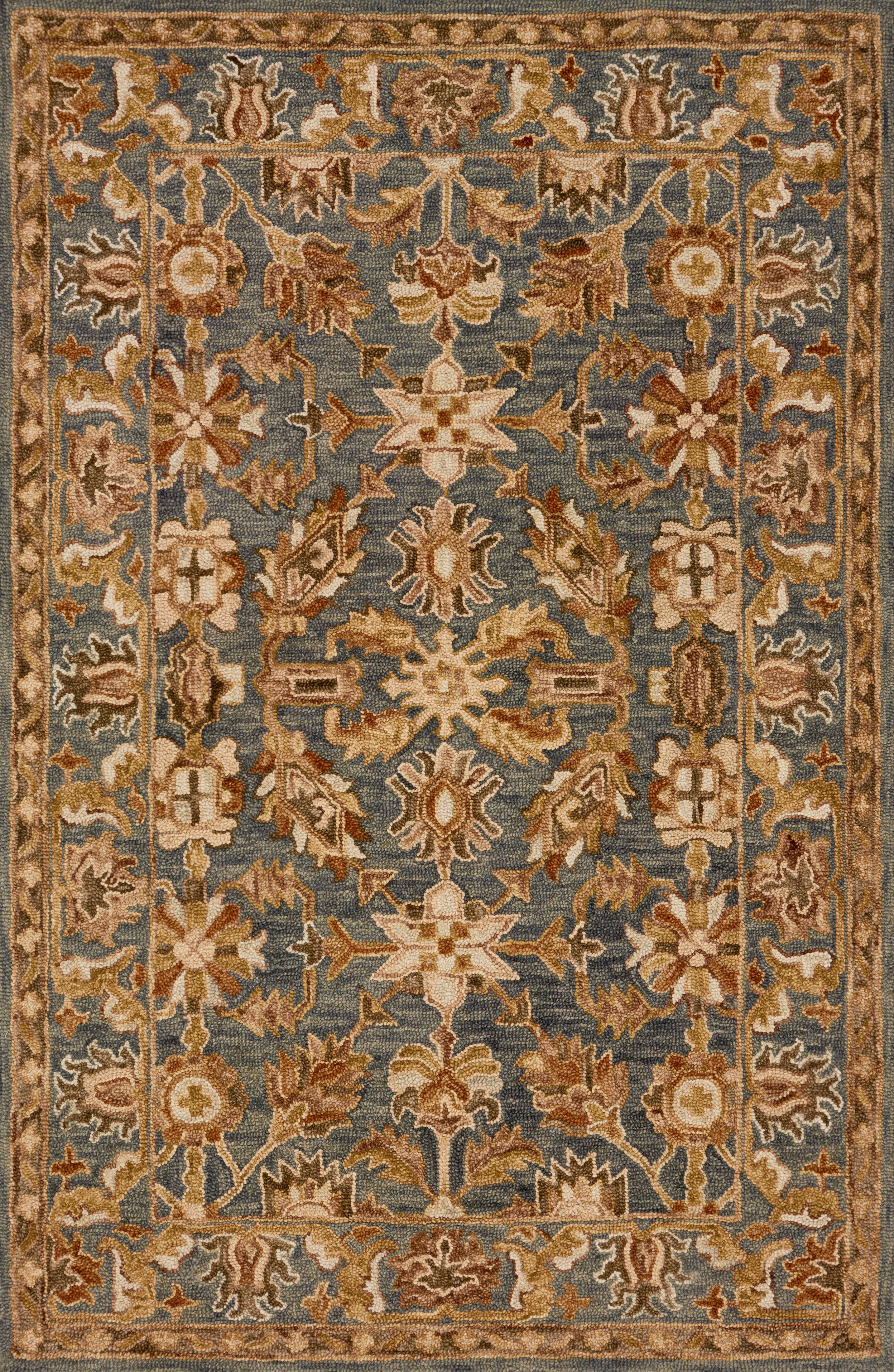 With cool slate and cool slate hues and traditional styling, the Victoria VK-05 Slate / Slate Area Rug is a hooked 100% wool area rug that elevates any room