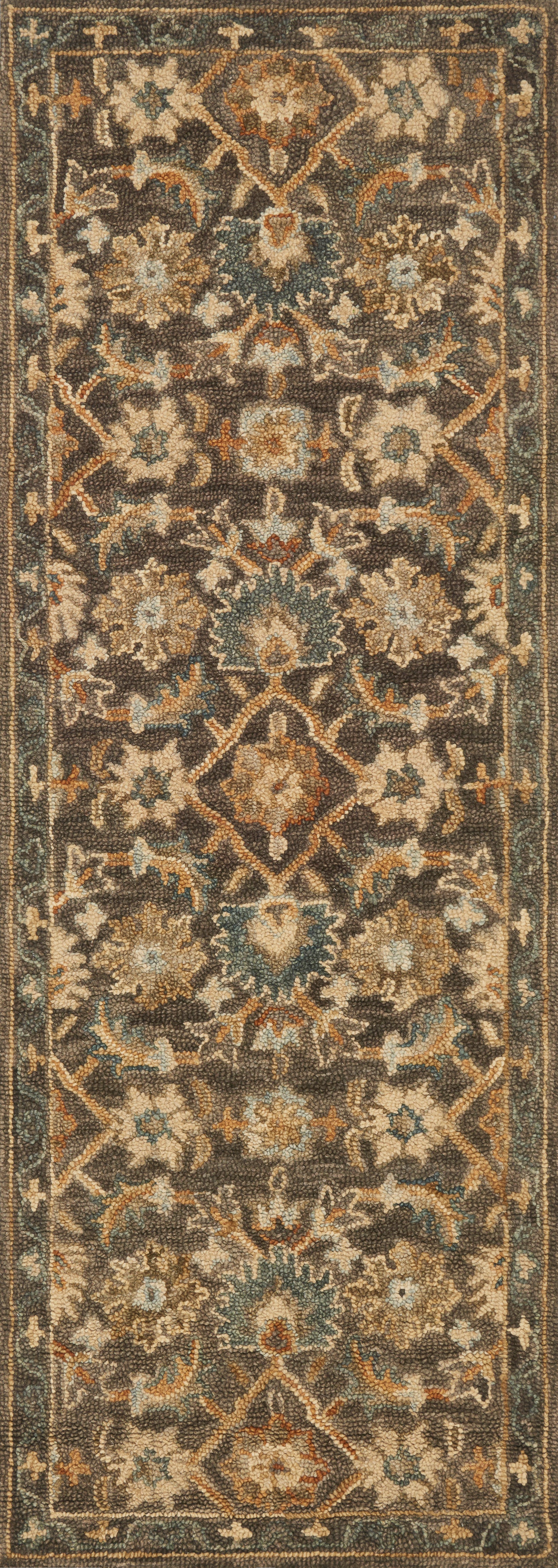 The Victoria VK-08 Dk Taupe / Multi Area Rug delivers dk taupe and vibrant multi-toned beauty and traditional elegance in a hooked 100% wool area rug