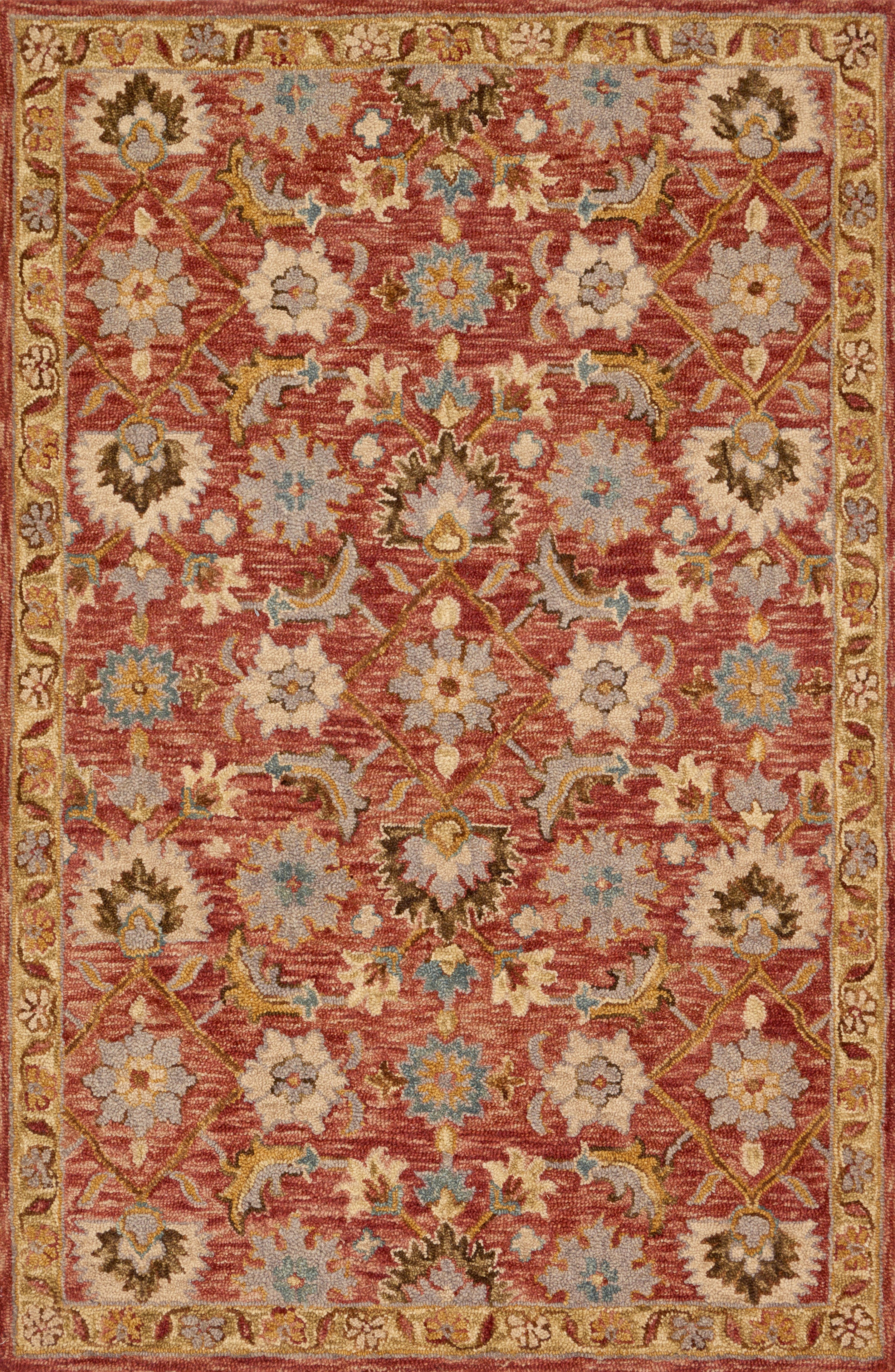 Designed with traditional artistry in rich terracotta and radiant gold hues, the Victoria VK-09 Terracotta / Gold Area Rug is a hooked 100% wool area rug that stands out