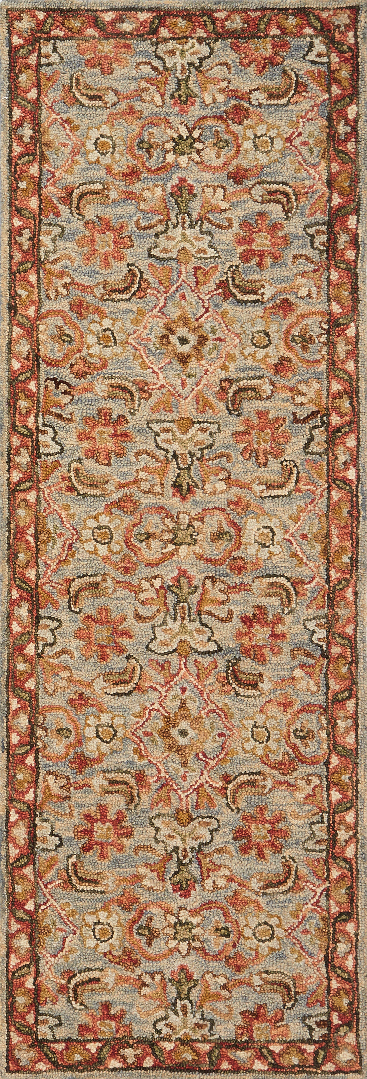 The Victoria VK-10 Slate / Terracotta Area Rug combines cool slate and rich terracotta tones and traditional patterns in a hooked 100% wool area rug for effortless elegance