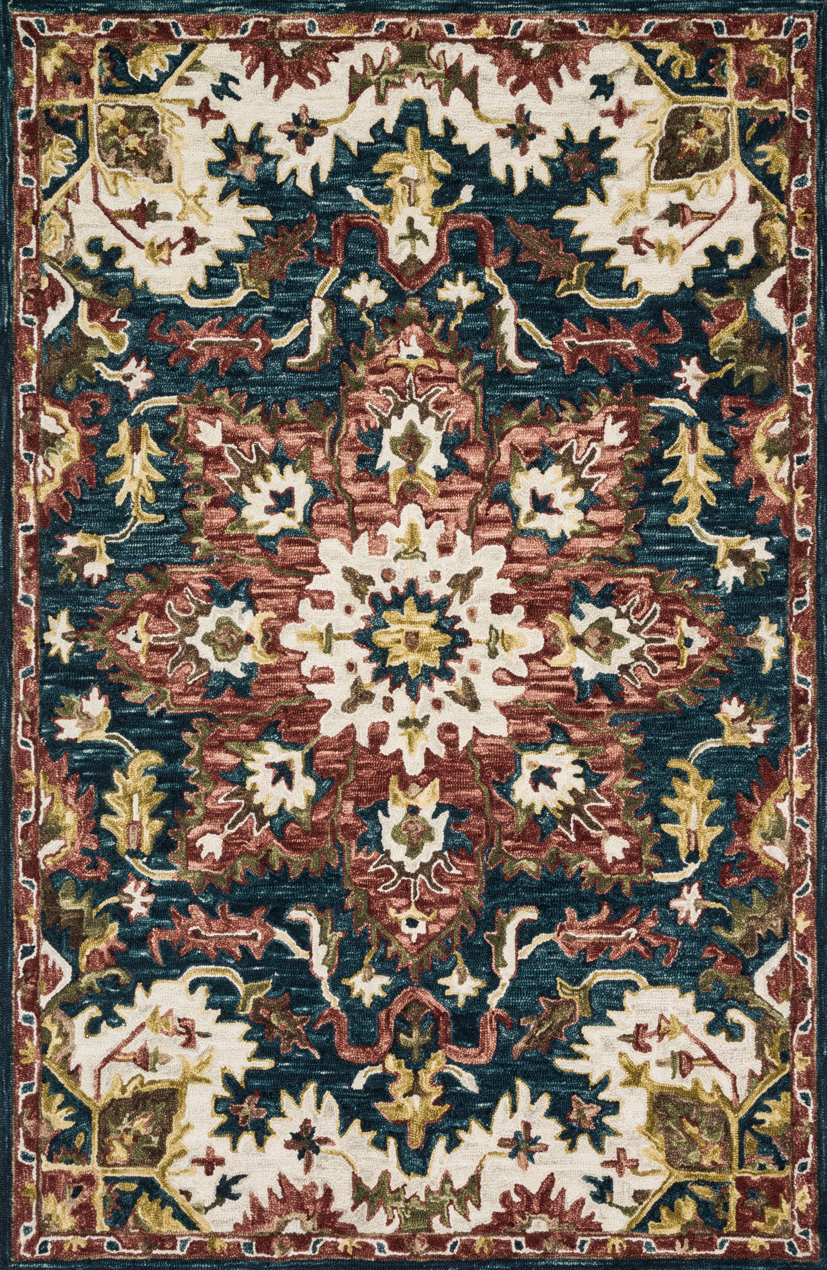 Rich in vibrant teal and raspberry hues with traditional detail, the Victoria VK-13 Teal / Raspberry Area Rug is a hooked 100% wool area rug built for style and comfort