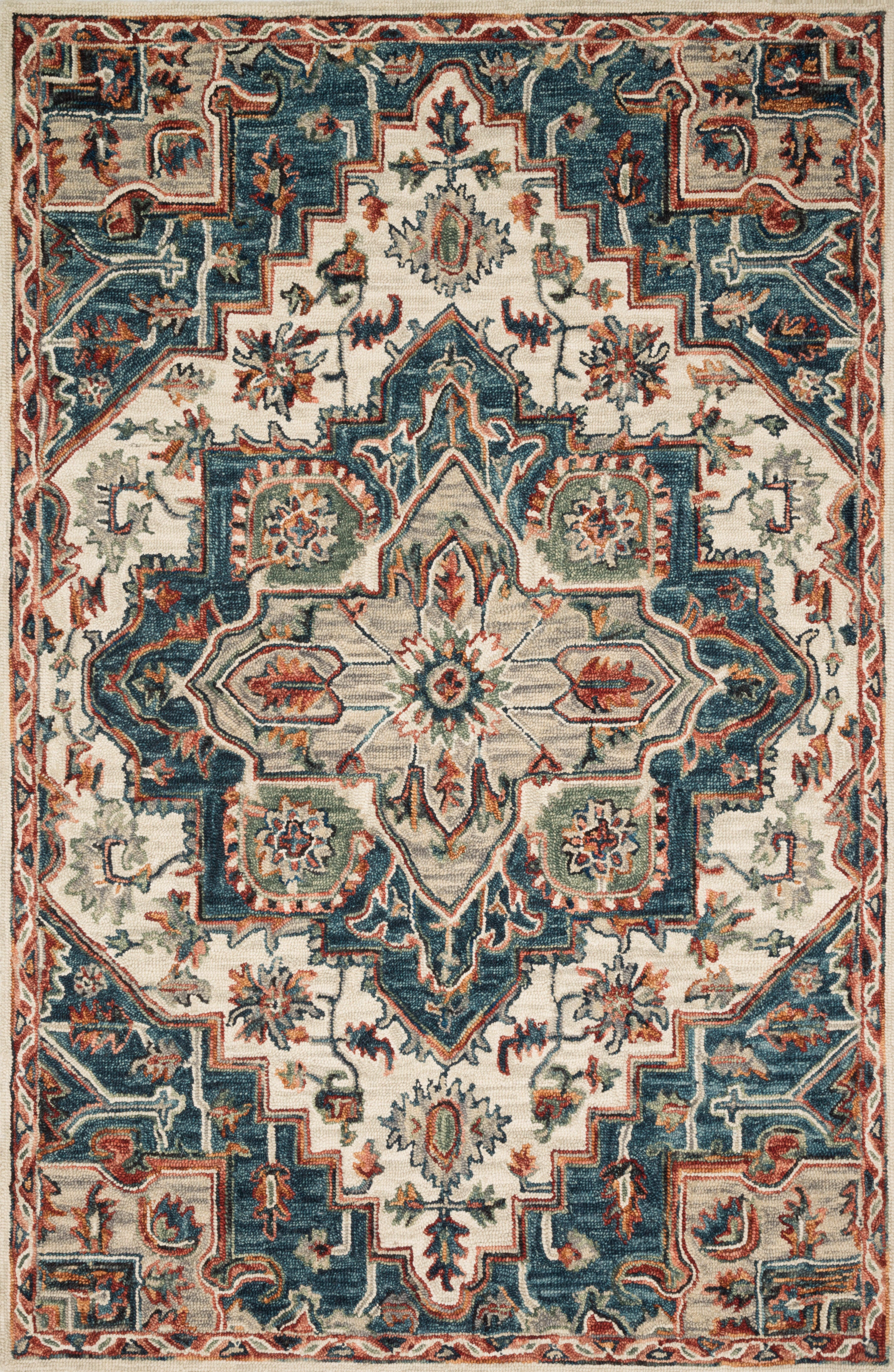 Finished in calming blue and bold red tones with traditional styling, the Victoria VK-16 Blue / Red Area Rug is a hooked 100% wool area rug for modern living
