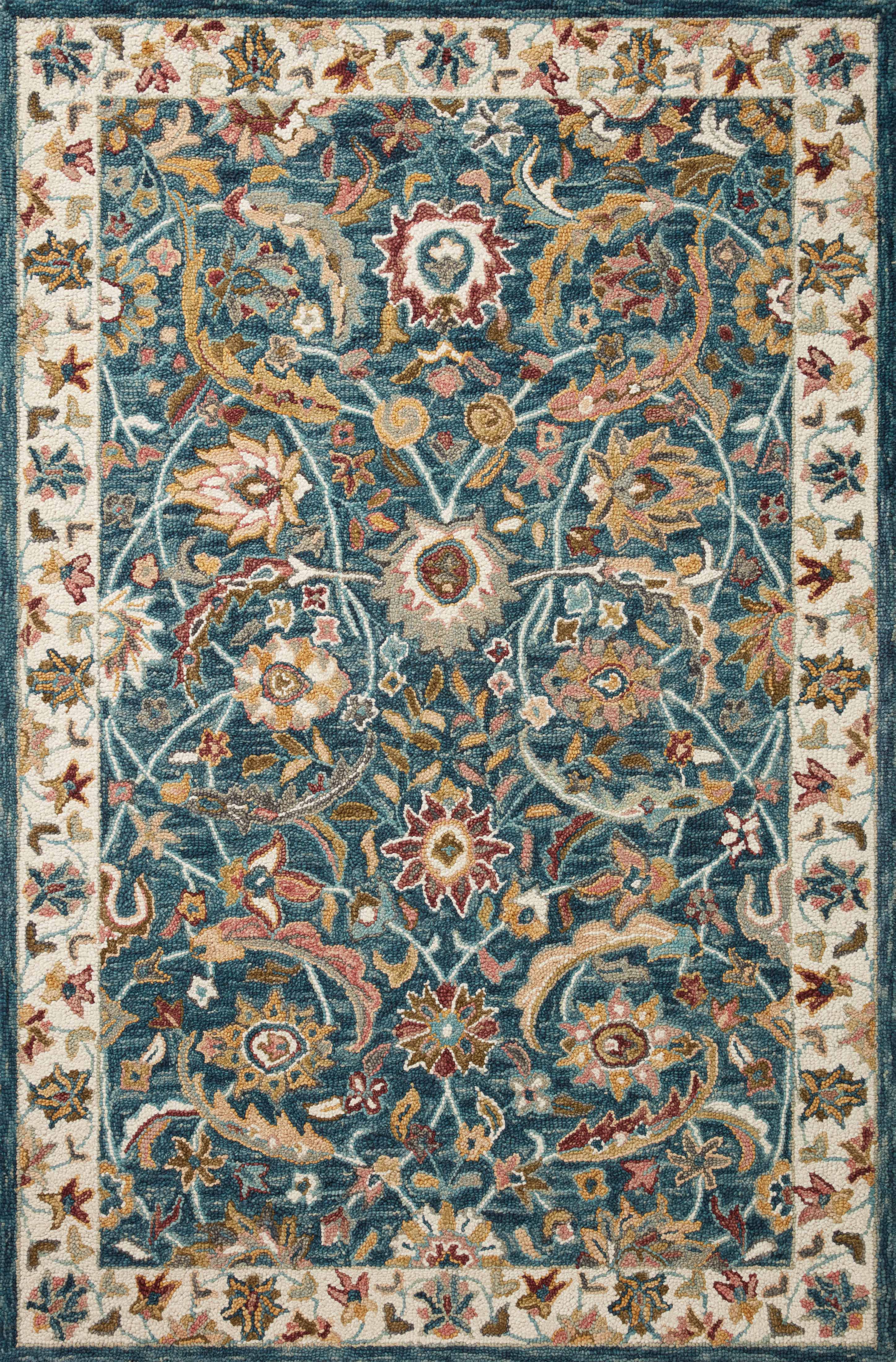 The Victoria VK-24 Ocean / Multi Area Rug showcases serene ocean and vibrant multi-toned tones in a hooked 100% wool area rug with traditional style