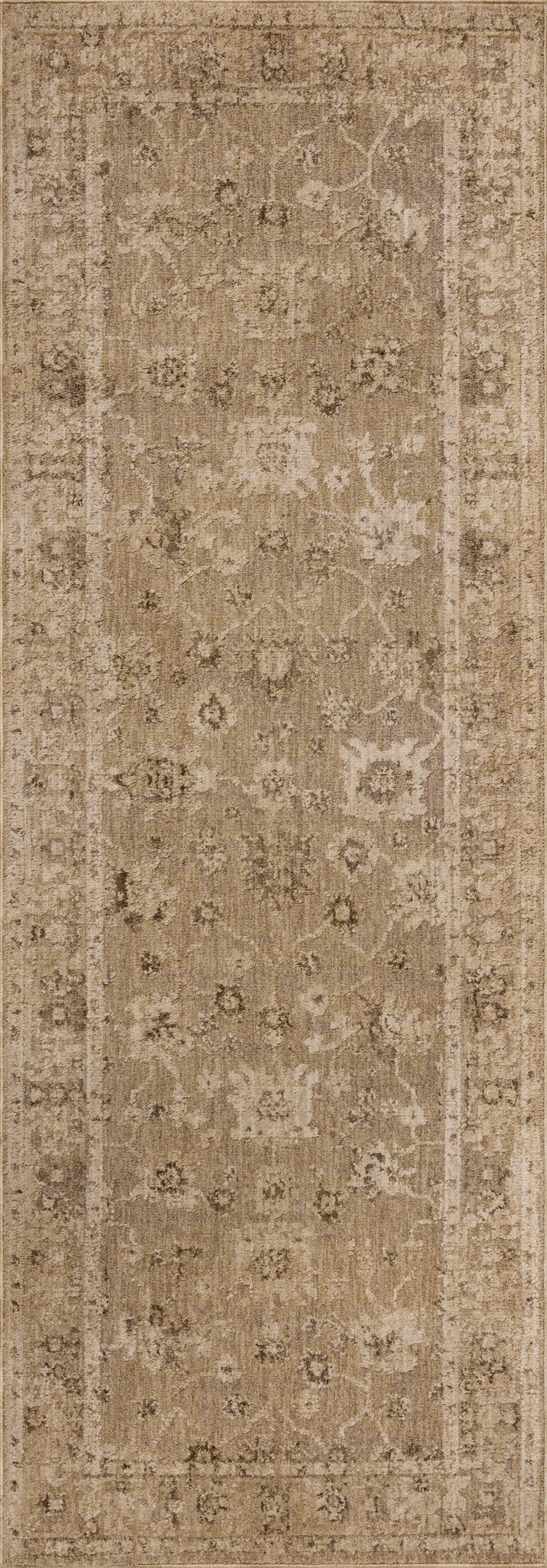 A power-loomed 100% polyester area rug featuring traditional and vintage design and versatile taupe and warm natural tones, the Willa WIA-02 Taupe / Natural Area Rug adds character to any room