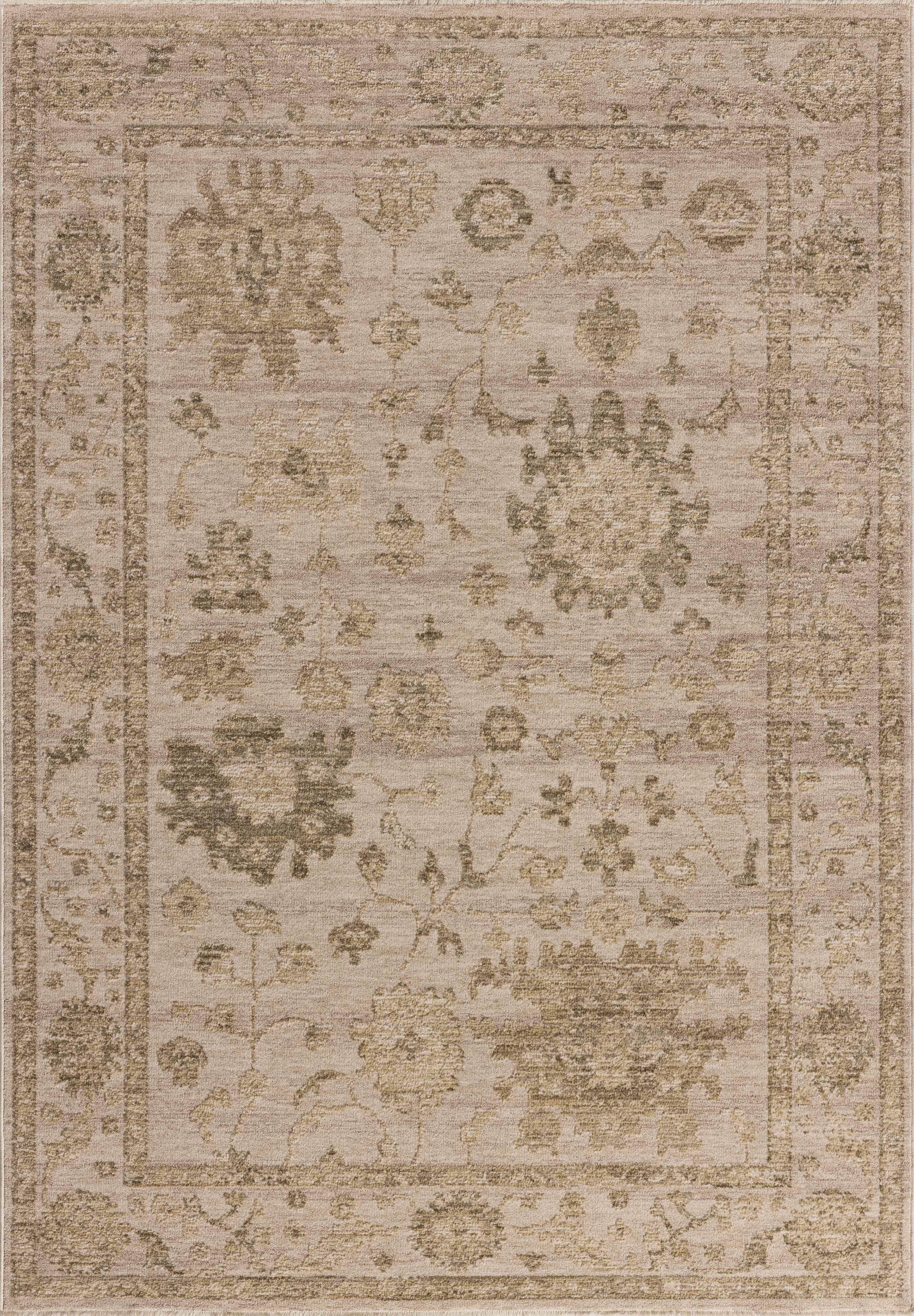 The Willa WIA-09 Dove / Forest Area Rug highlights gentle dove and lush forest tones and traditional and vintage texture in a beautifully made power-loomed 100% polyester area rug