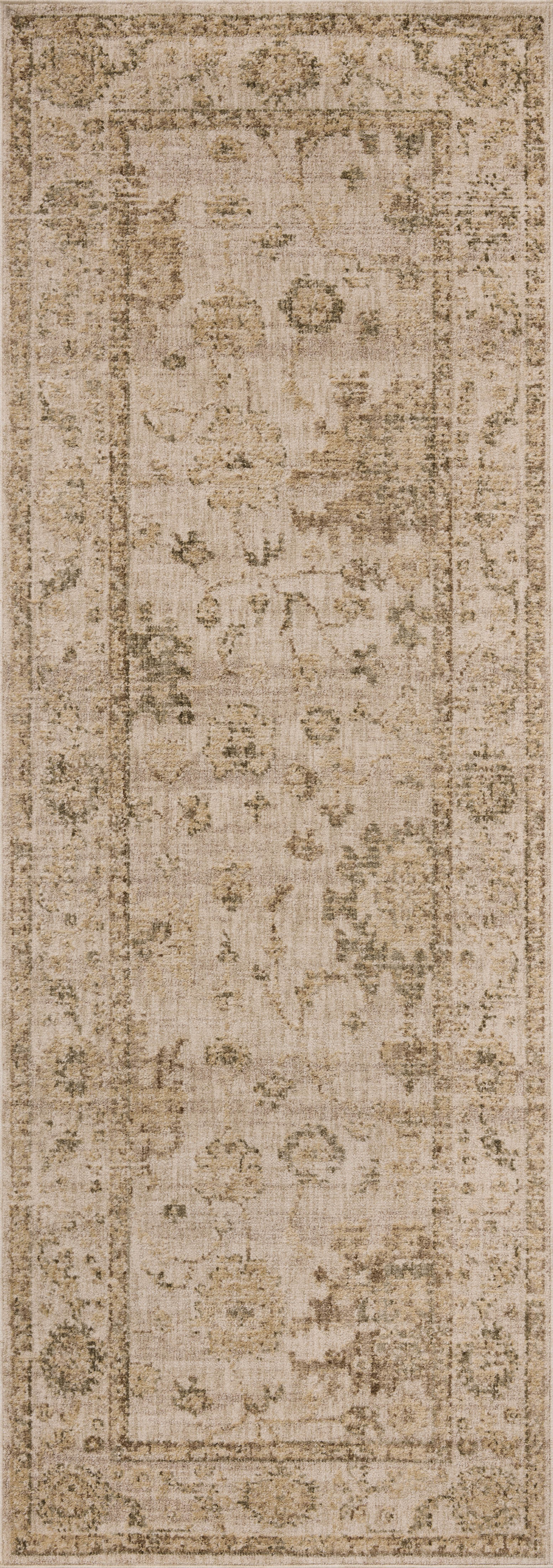 The Willa WIA-09 Dove / Forest Area Rug highlights gentle dove and lush forest tones and traditional and vintage texture in a beautifully made power-loomed 100% polyester area rug