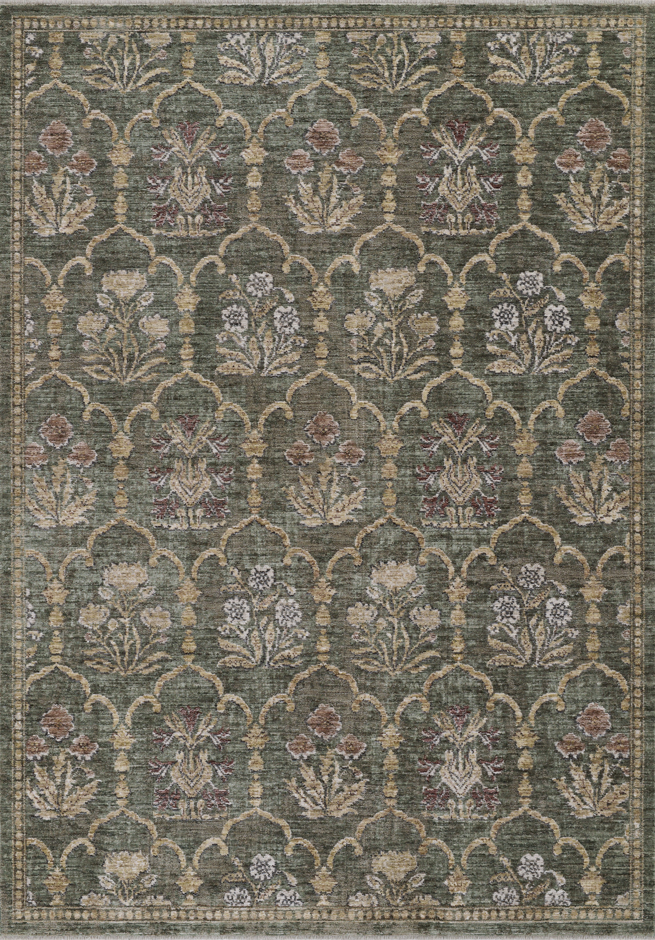 Momeni Wisteria WIS-1 Green Area Rug, floral rug with classic trellis lattice design
