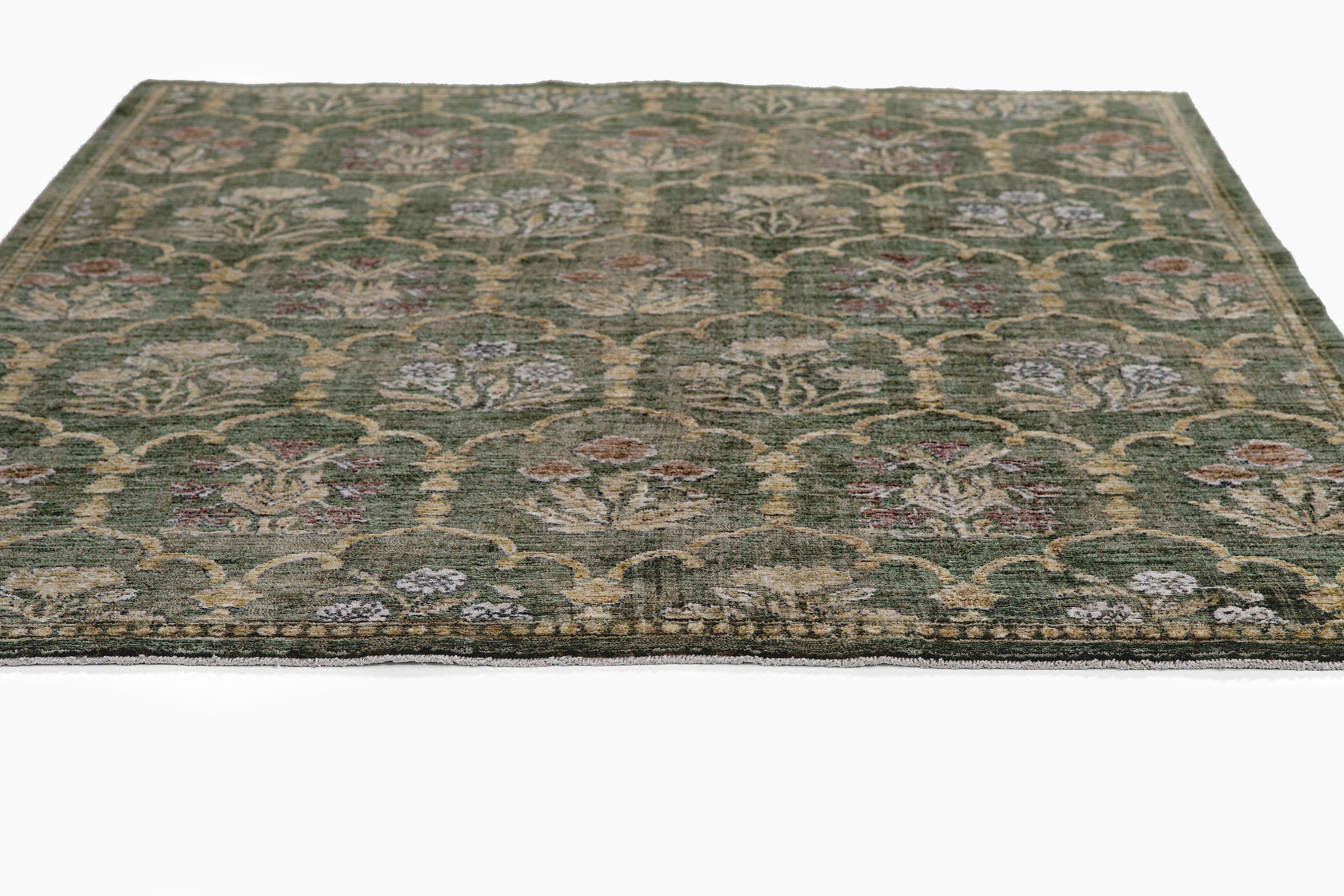 Momeni Wisteria WIS-1 Green Area Rug, floral rug with classic trellis lattice design