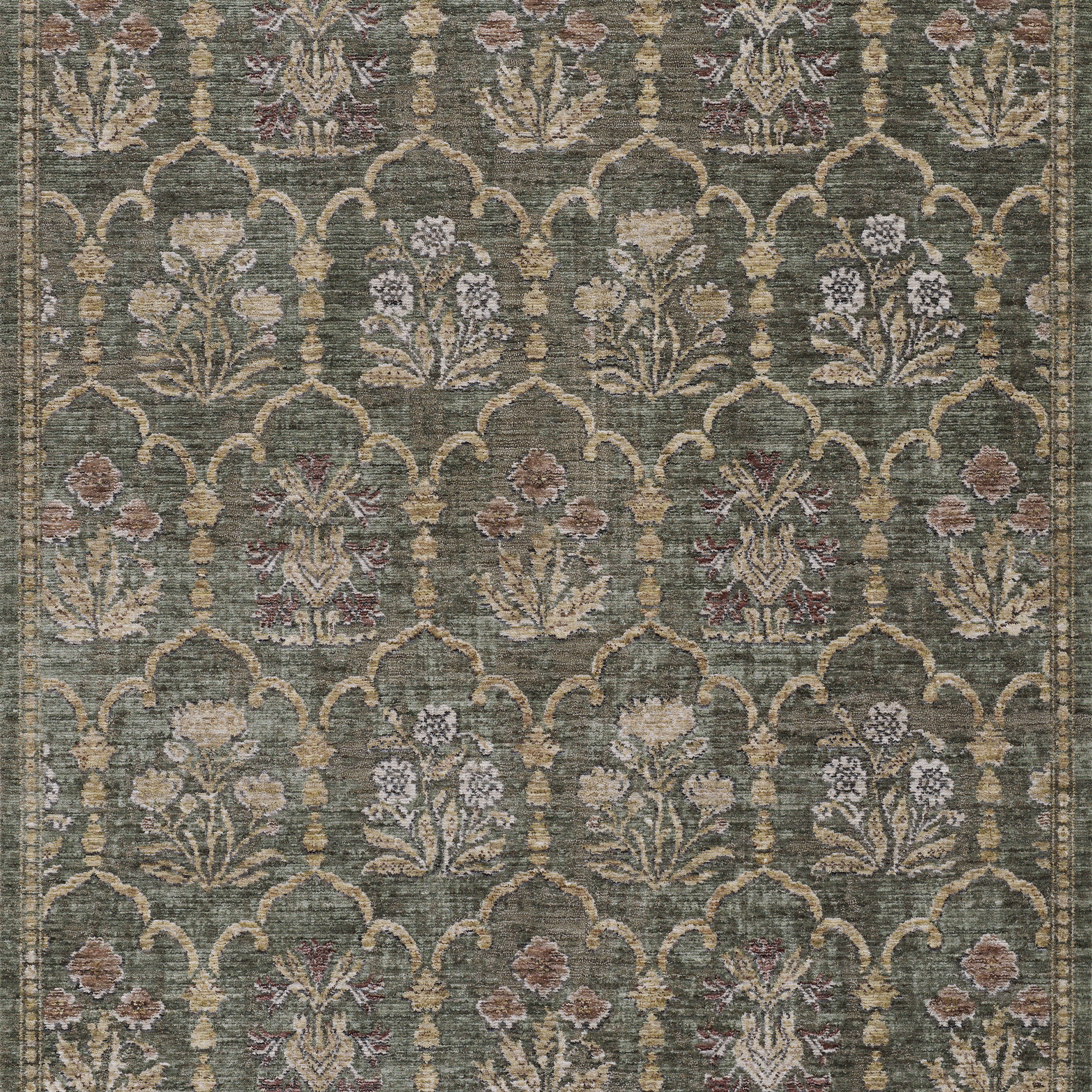 Momeni Wisteria WIS-1 Green Area Rug, floral rug with classic trellis lattice design