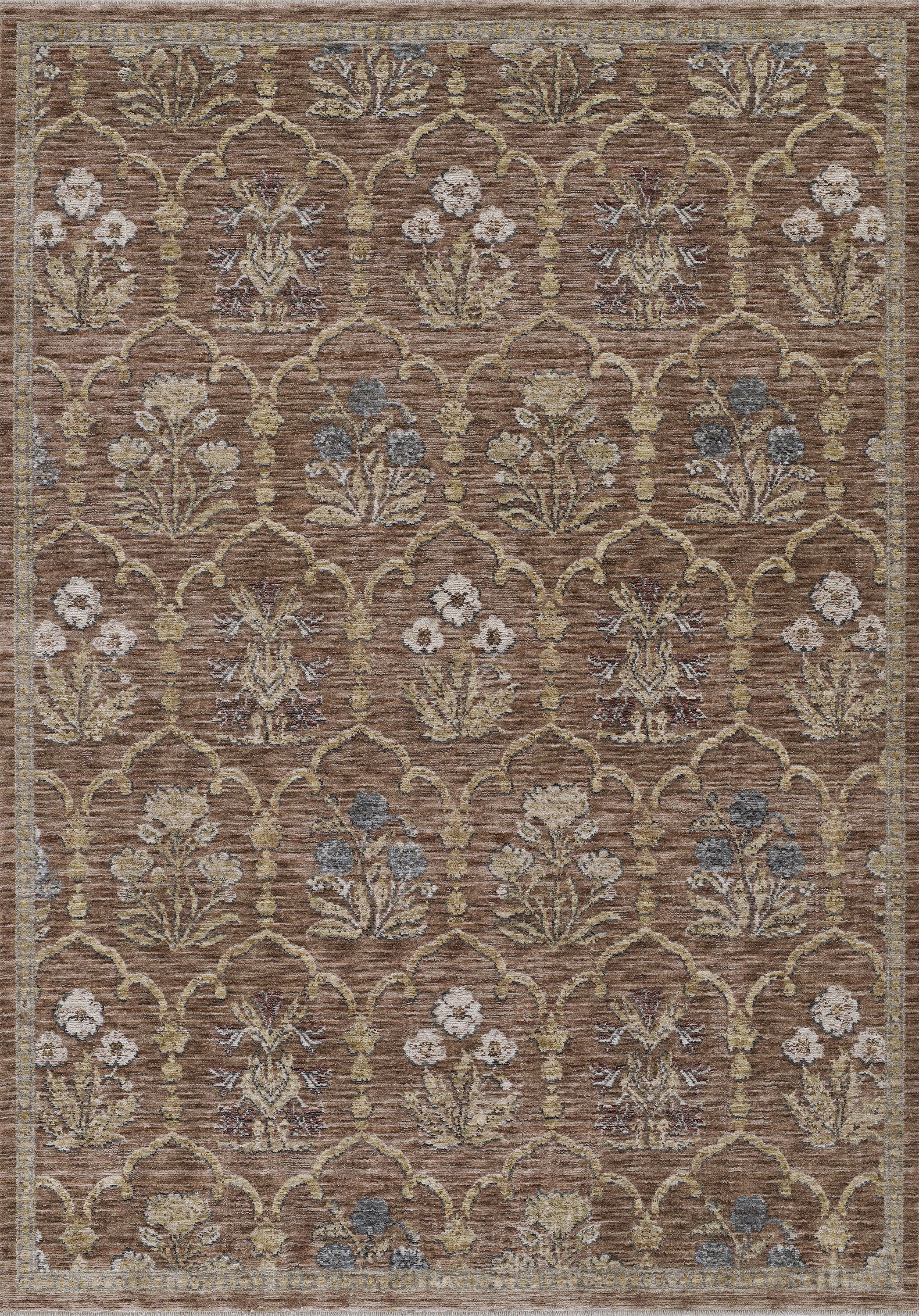 Momeni Wisteria WIS-1 Rust Area Rug, vintage floral rug with botanical pattern