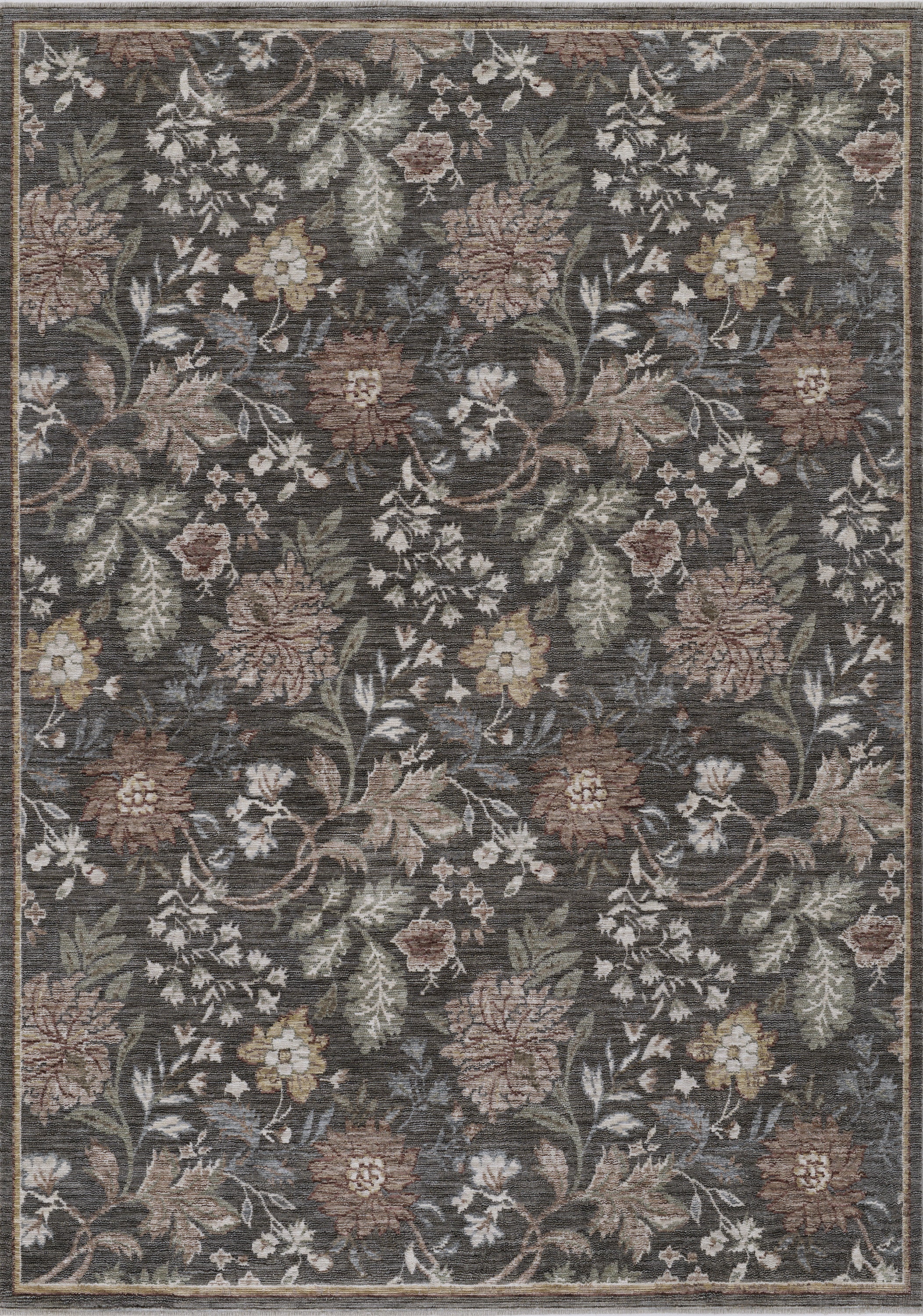 Momeni Wisteria WIS-2 Charcoal Area Rug, floral rug with layered botanical design