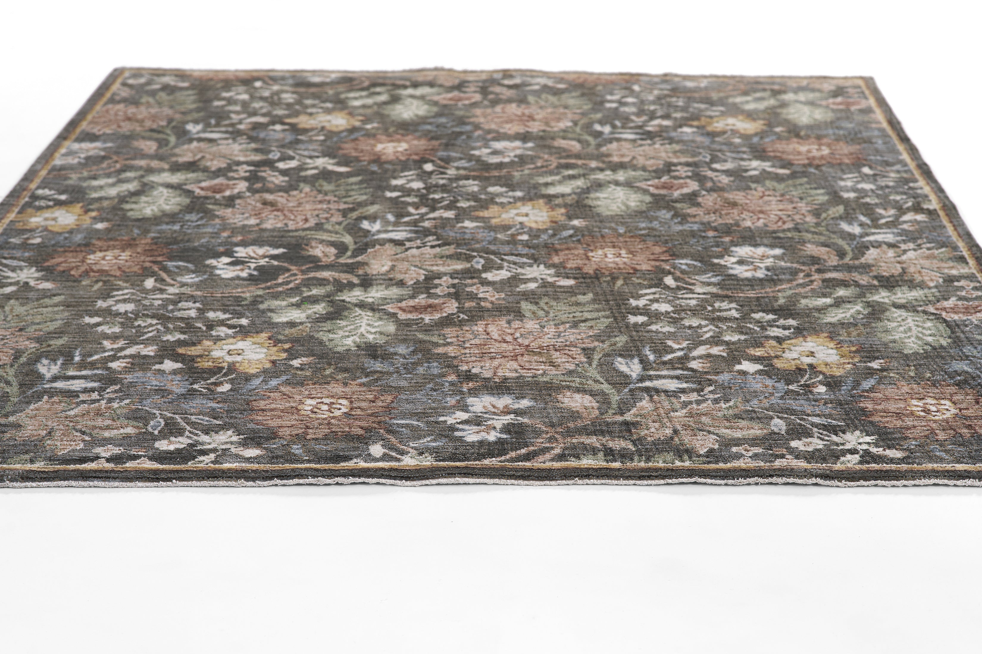 Momeni Wisteria WIS-2 Charcoal Area Rug, floral rug with layered botanical design