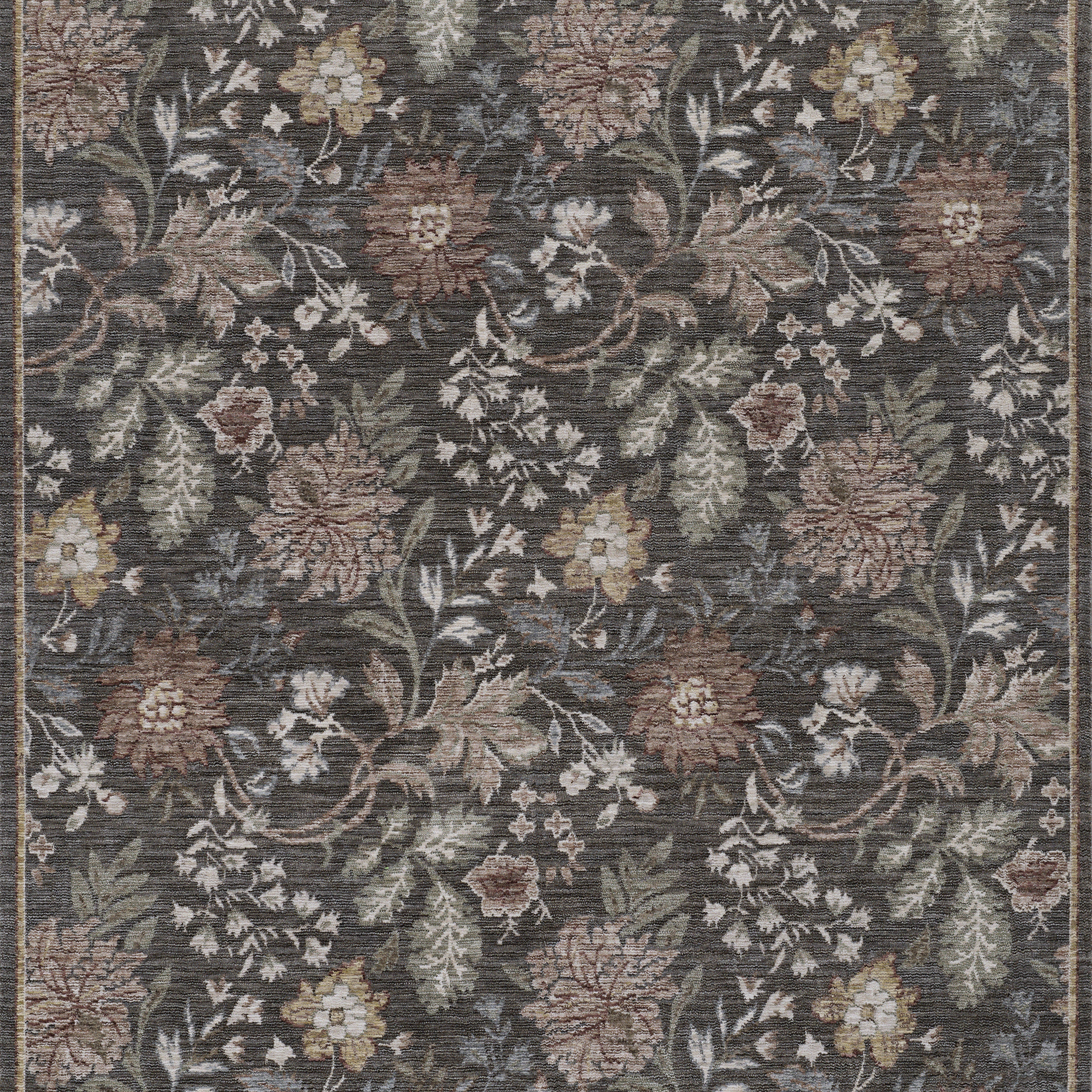 Momeni Wisteria WIS-2 Charcoal Area Rug, floral rug with layered botanical design