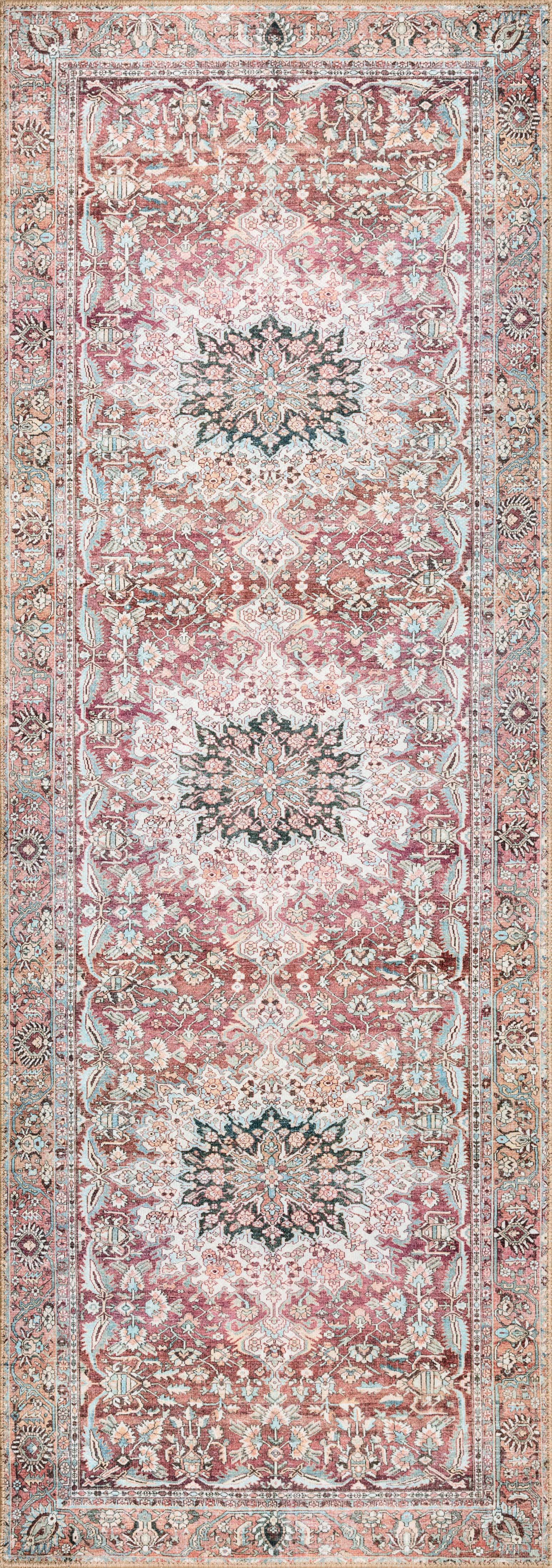 A power-loomed 100% polyester area rug in tomato and vibrant teal tones, the Wynter WYN-05 Tomato / Teal Area Rug grounds your room beautifully