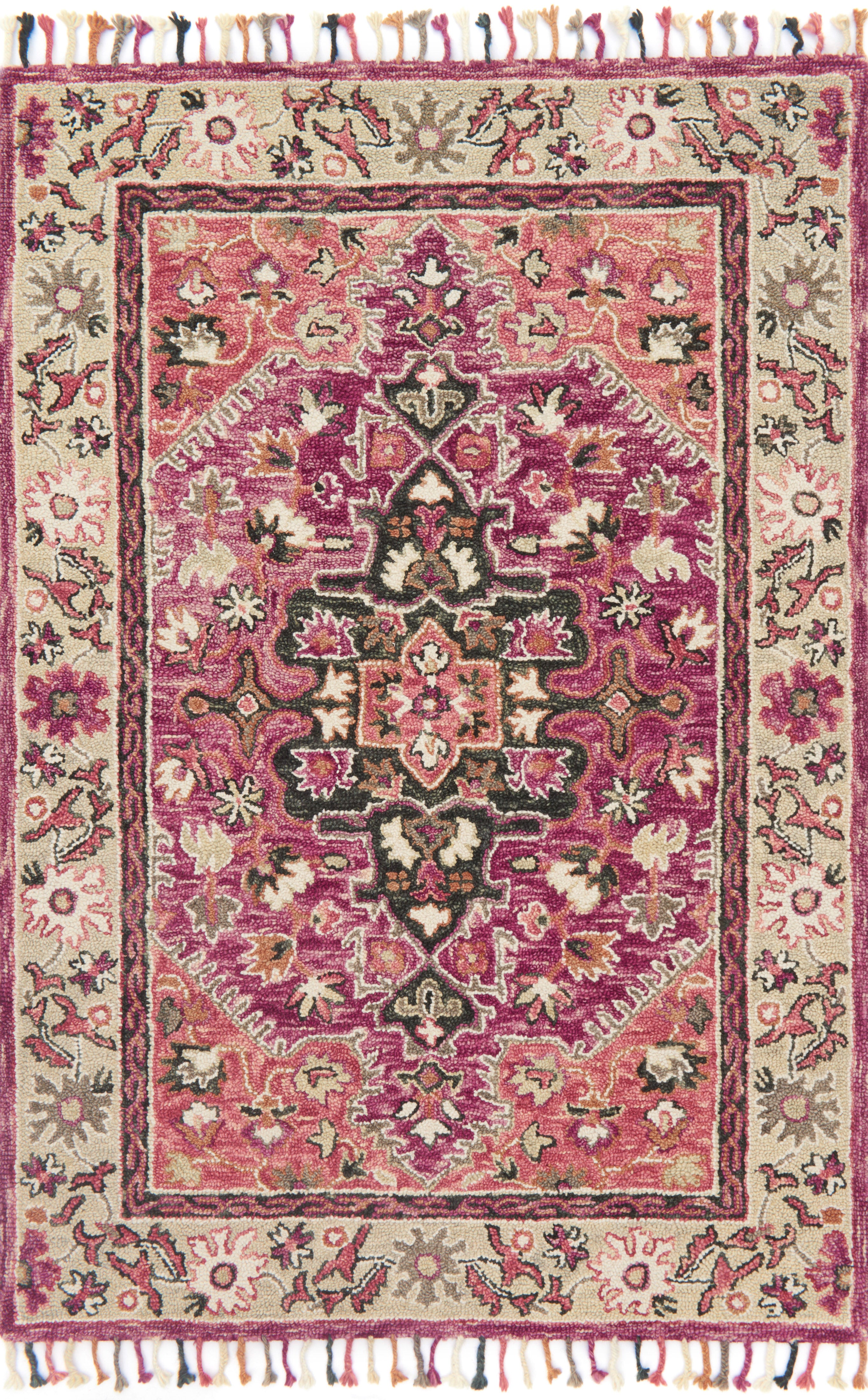 A stunning hooked 100% wool area rug, the Zharah ZR-05 Raspberry / Taupe Area Rug features raspberry and versatile taupe tones for a polished look