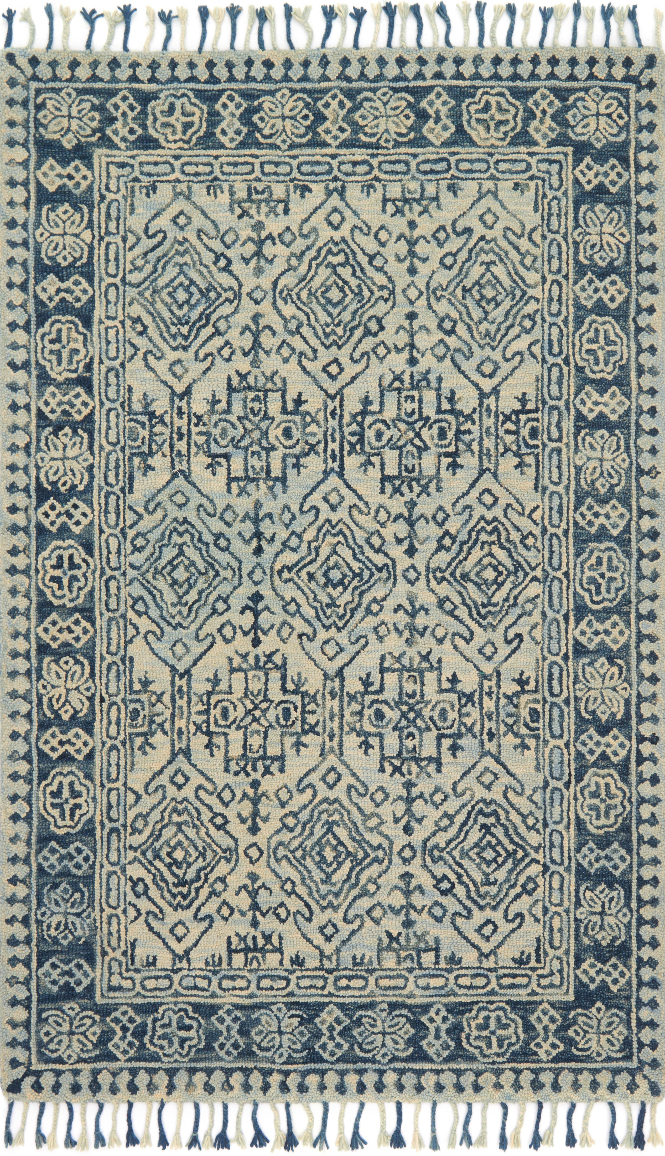 A hooked 100% wool area rug with soft misty and calming blue tones, the Zharah ZR-09 Mist / Blue Area Rug adds character to any room