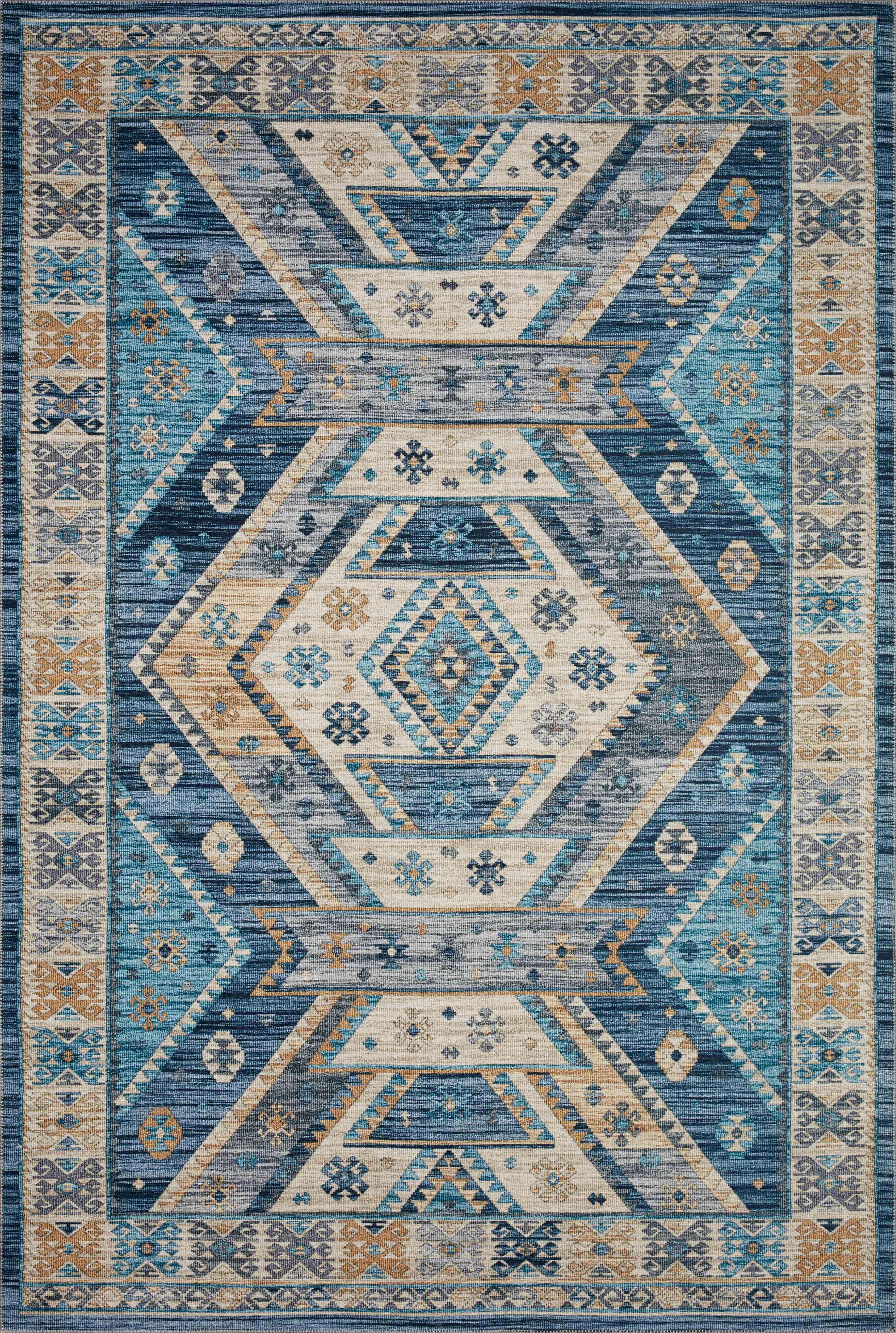 A power-loomed 100% polyester area rug in serene ocean and radiant gold hues, the Zion ZIO-02 Ocean / Gold Area Rug is a standout in any décor