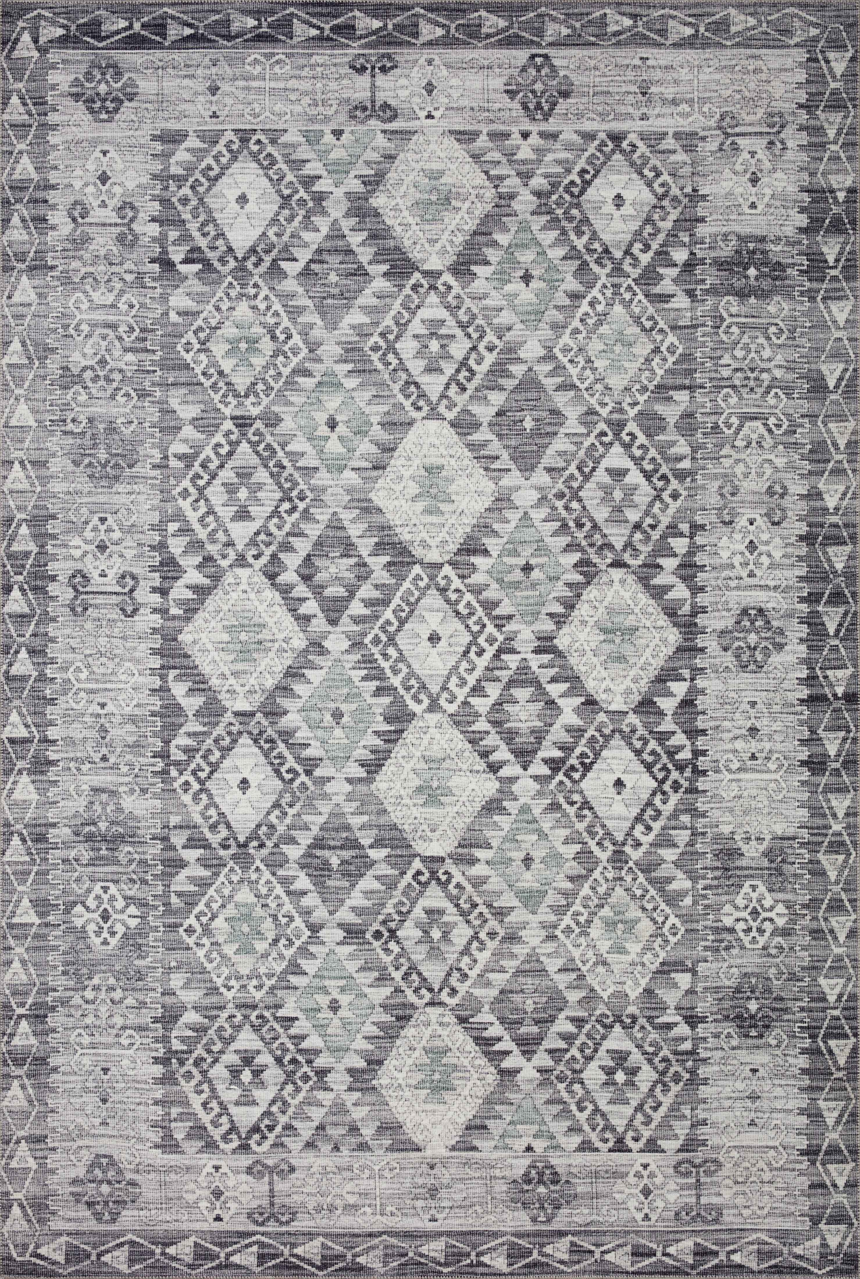 The Zion ZIO-03 Charcoal / Slate Area Rug highlights deep charcoal and cool slate tones in a beautifully made power-loomed 100% polyester area rug